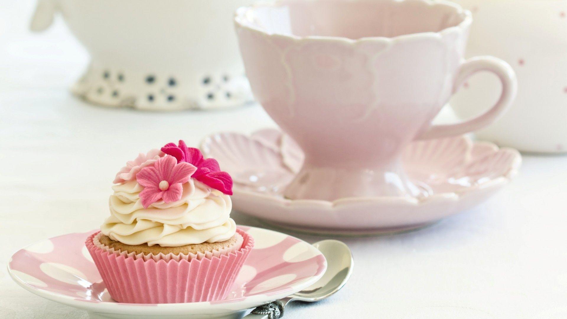 1920x1080 Cake cupcake cream white flowers pink food dessert sweet dishes wallpaperx1080