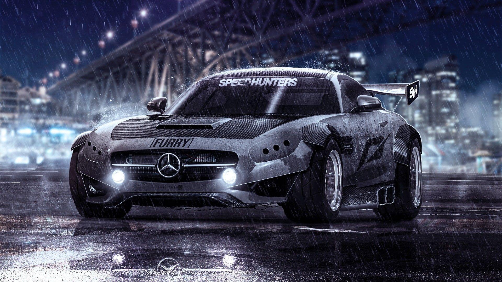 1920x1080 Mercedes SLS, Speedhunters, Car, Tuning, Need For Speed, Mercedes Benz SLS AMG, Rain, Depth Of Field Wallpaper HD / Desktop and Mobile Background