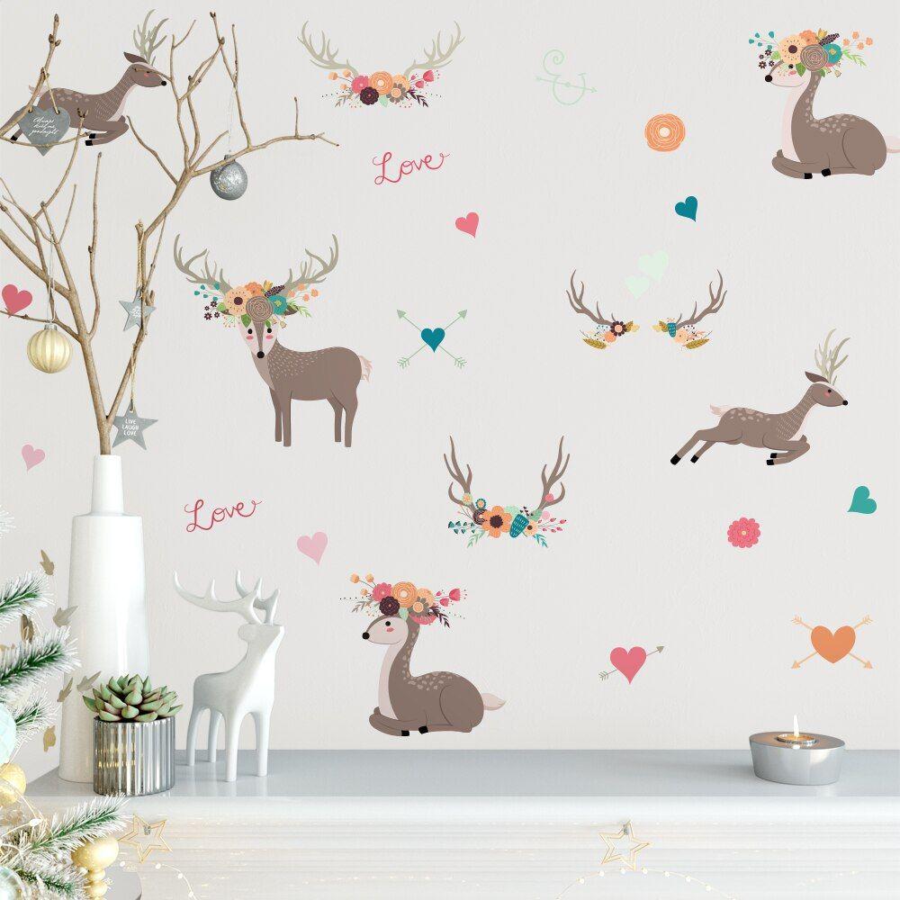 1000x1000 Merry Christmas Watercolor PVC Wall Sticker Elk and Antlers Self Adhesive Waterproof Wallpaper for Children's Room. Wallpaper