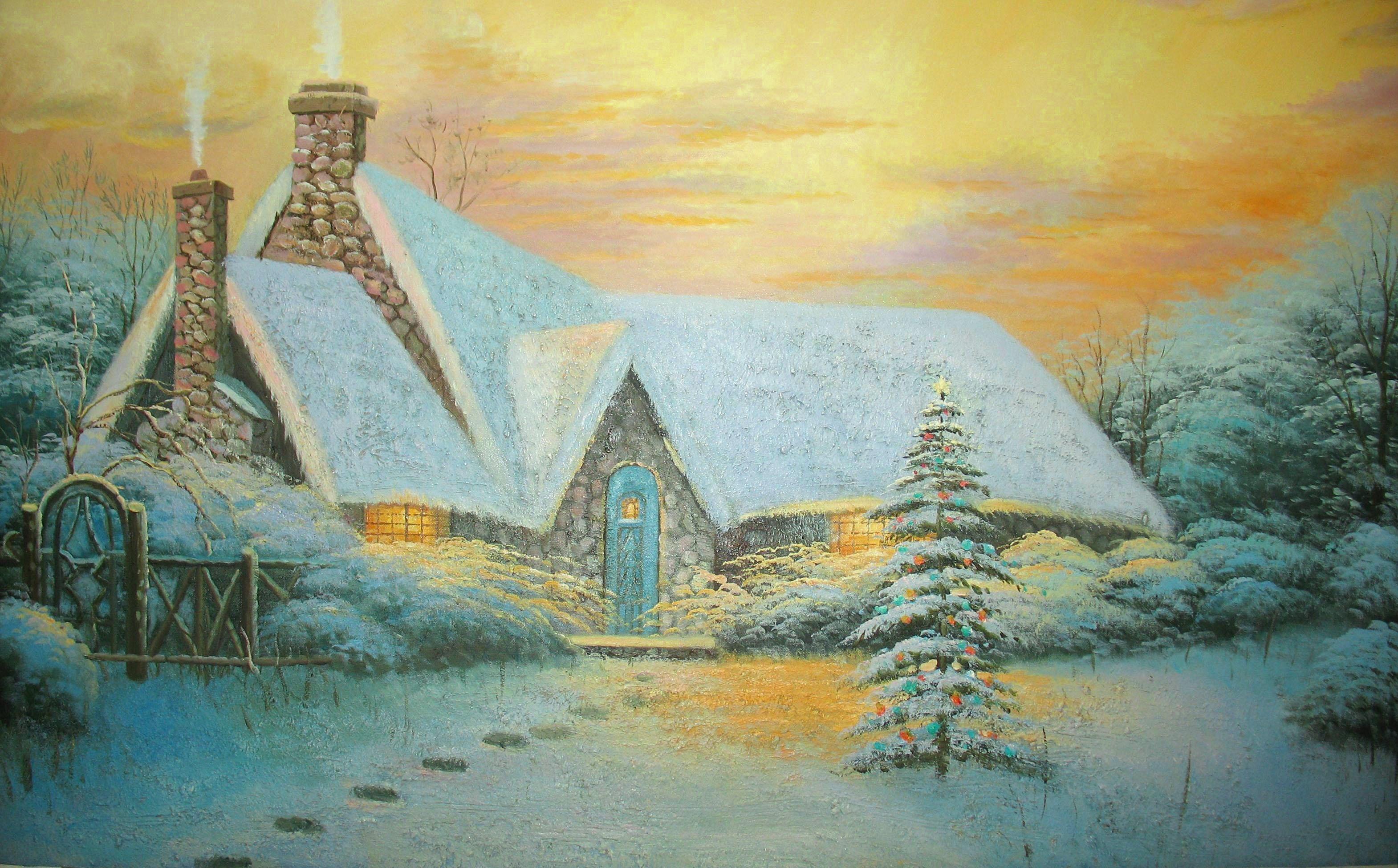 3140x1950 Nice Christmas House Painting Background Quality Image And Transparent PNG Free Clipart