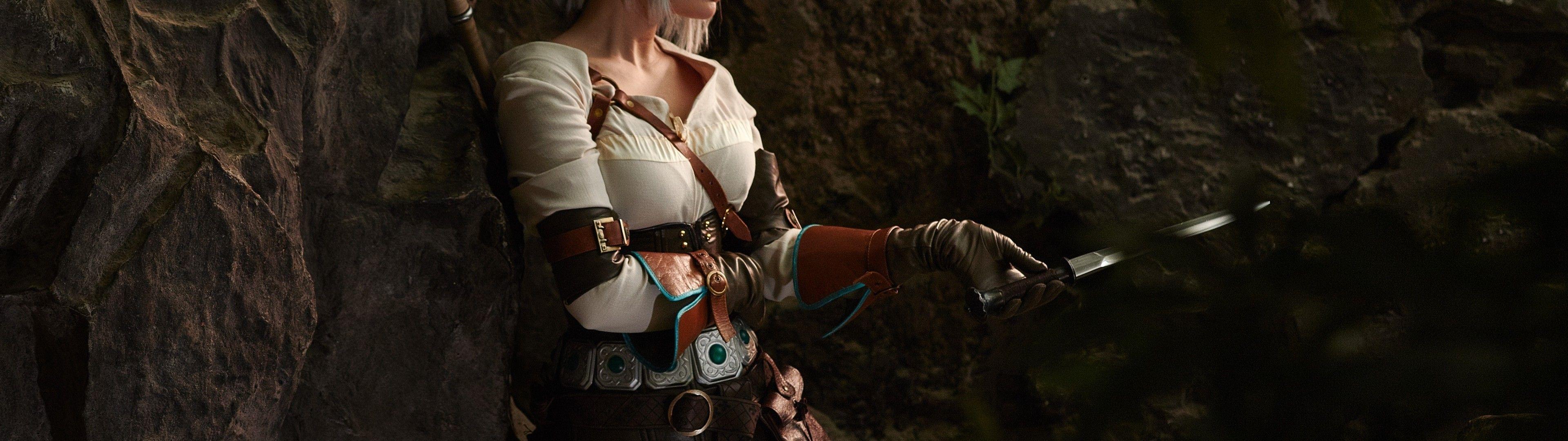 3840x1080 Download 3840x1080 The Witcher 3: Wild Hunt, Ciri Cosplay, White Hair Wallpaper