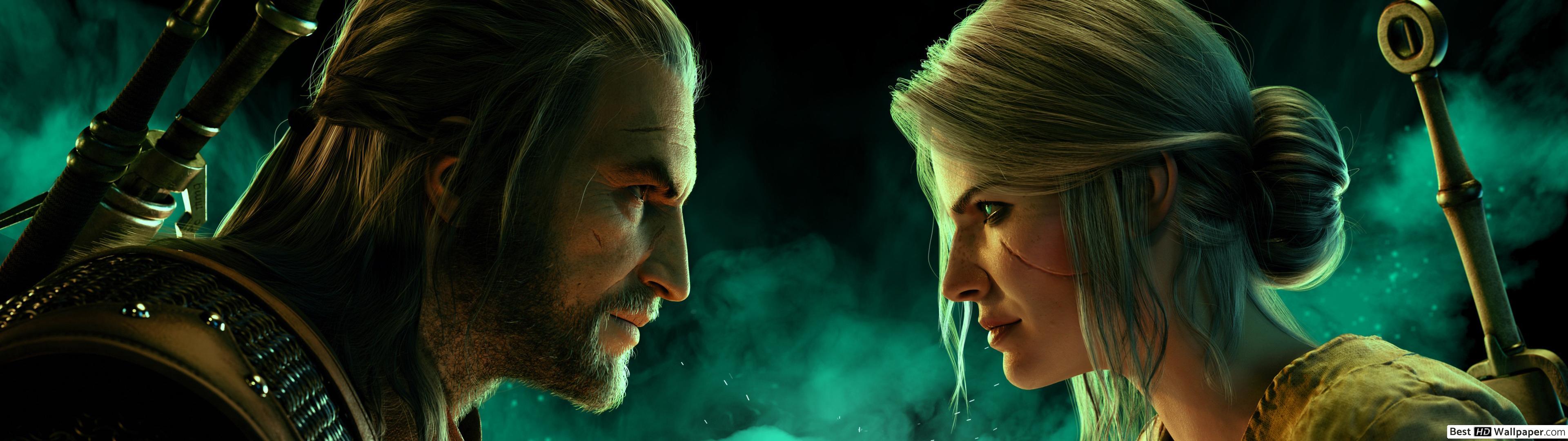 3840x1080 The Witcher 3 Hunt (Ciri and Geralt of Rivia) HD wallpaper download