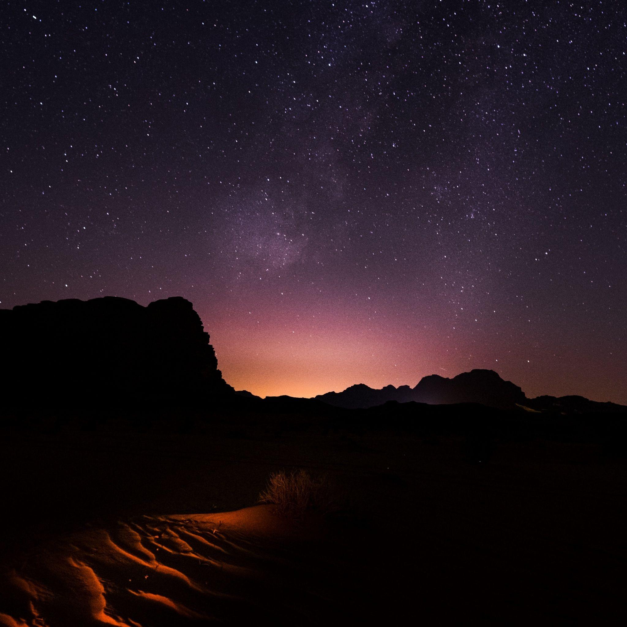 2048x2048 Wallpaper 4k starry sky, desert, night, wadi rum, jordan 4k Desert, Night, starry sky