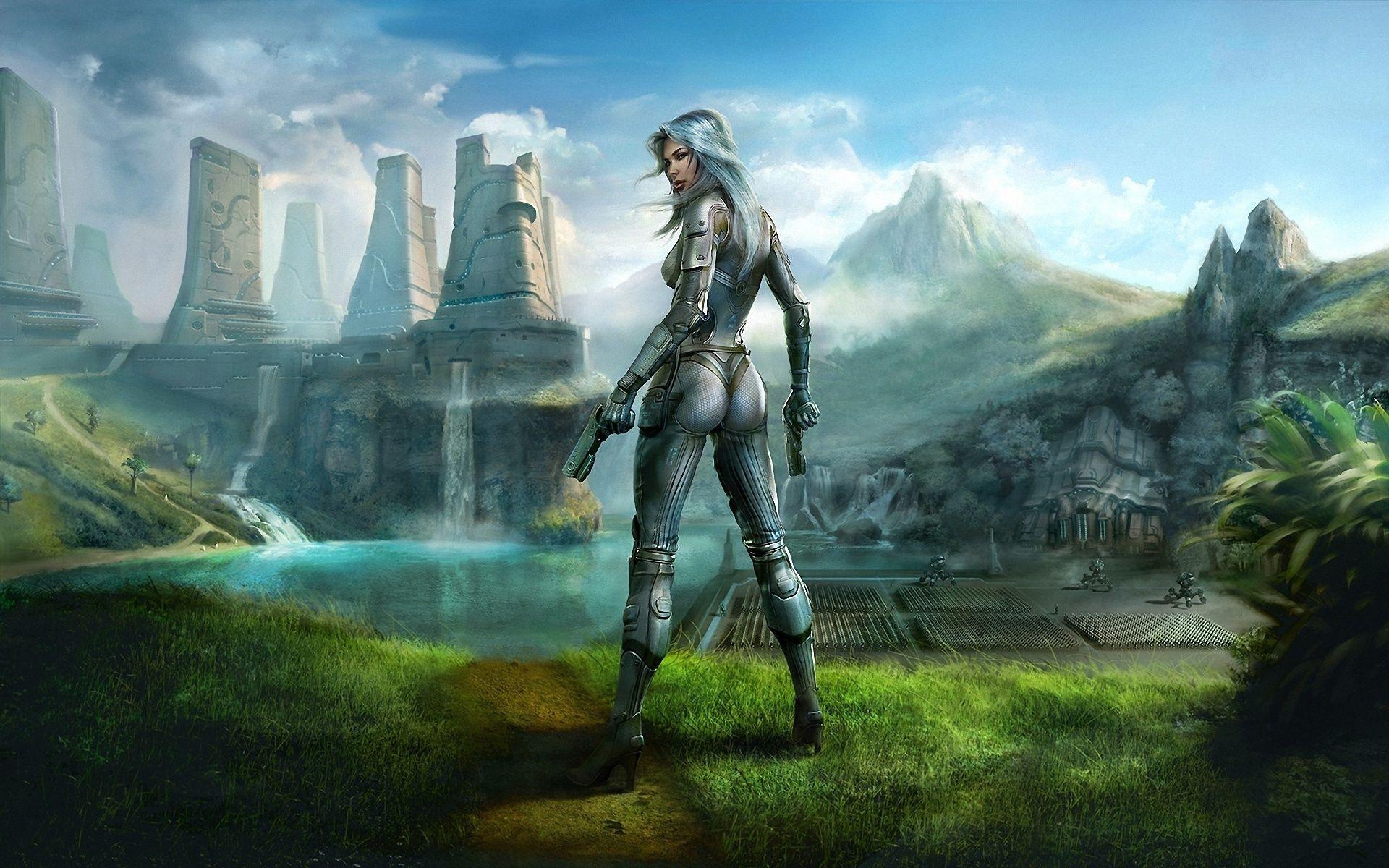 1920x1200 Wallpaper armour Warriors Fantasy young woman Fantastic 1920x1200
