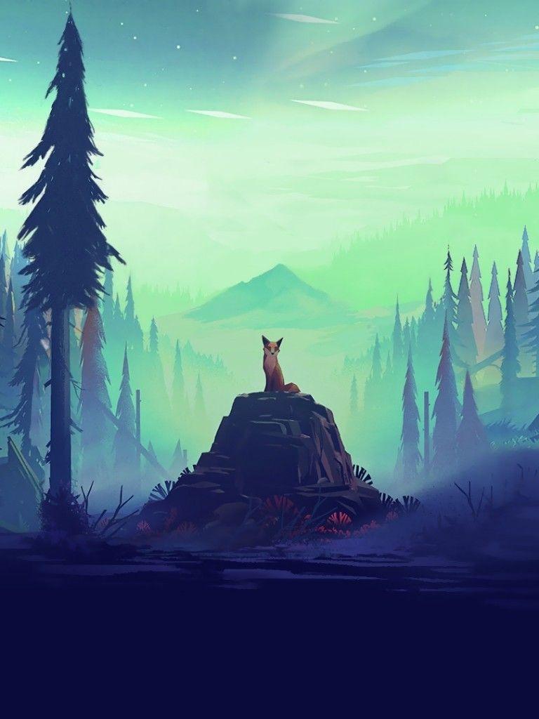 768x1024 Download 768x1024 Fox, Flat Landscape, Forest, Trees, Nature Wallpaper for Apple iPad Apple iPad Mini
