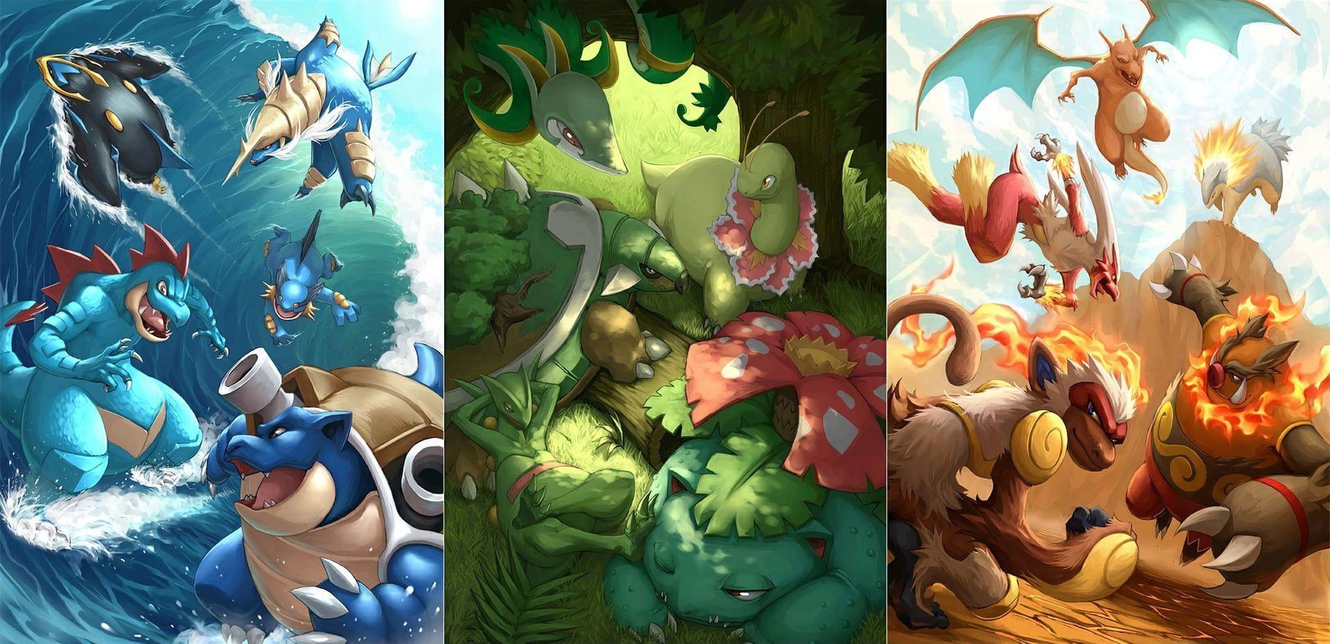 1920x930 Pokemon digital wallpaper #Pokémon Blastoise (Pokémon) Blaziken (Pokémon) Charizard (Pokémon) Emboar (Pokemon) Empoleon (Pokémon). Anime wallpaper, Pokemon, Anime