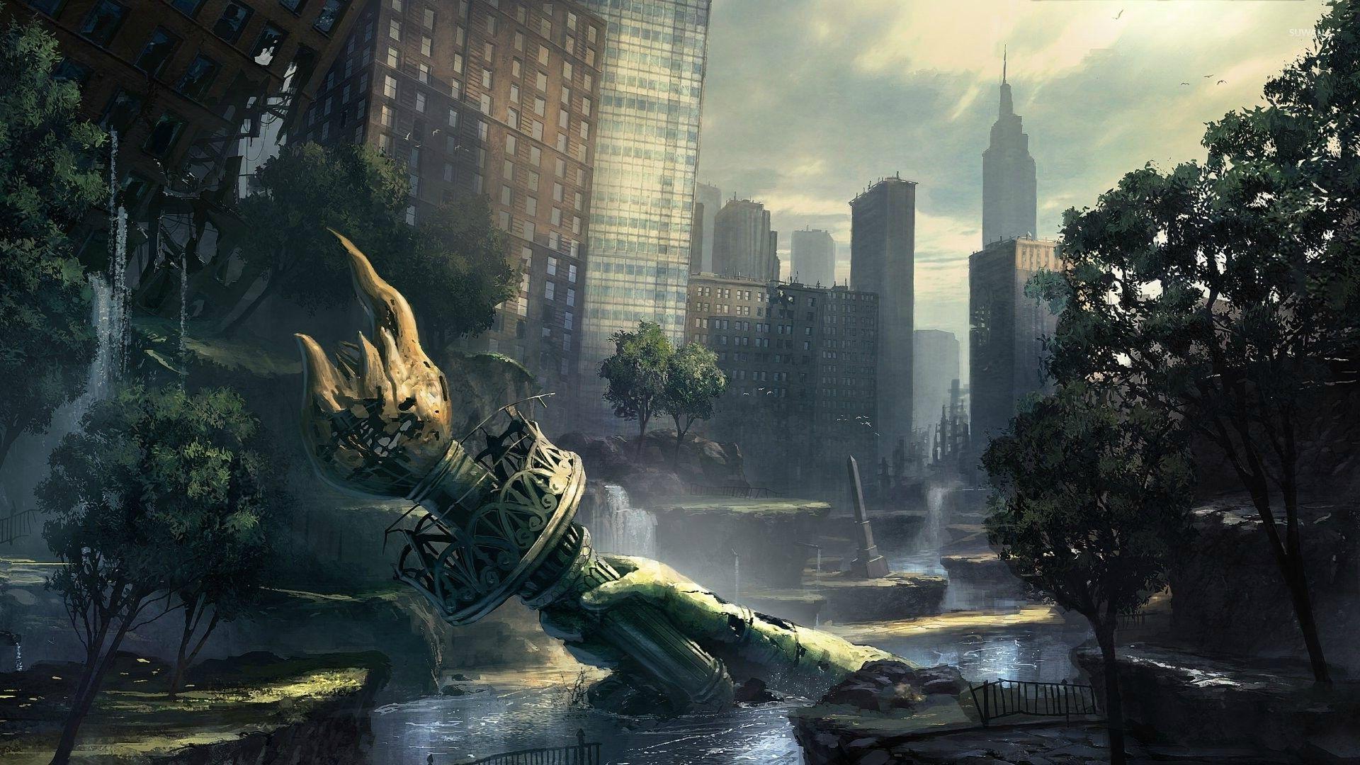 1920x1080 Image result for apocalyptic future city. City wallpaper, Background image, Statue of liberty