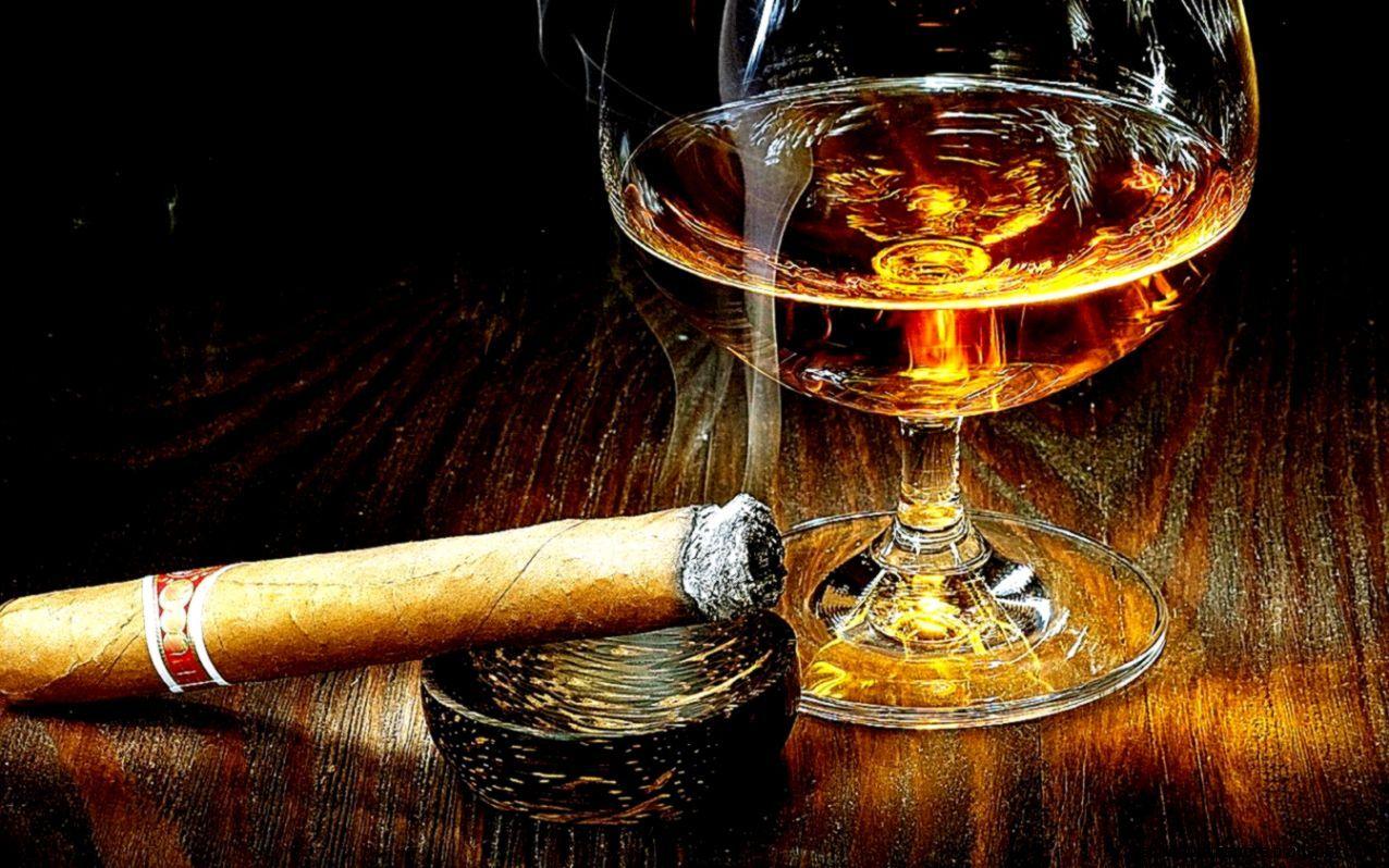 1276x798 Cigar with wine glass black background wallpaper hd