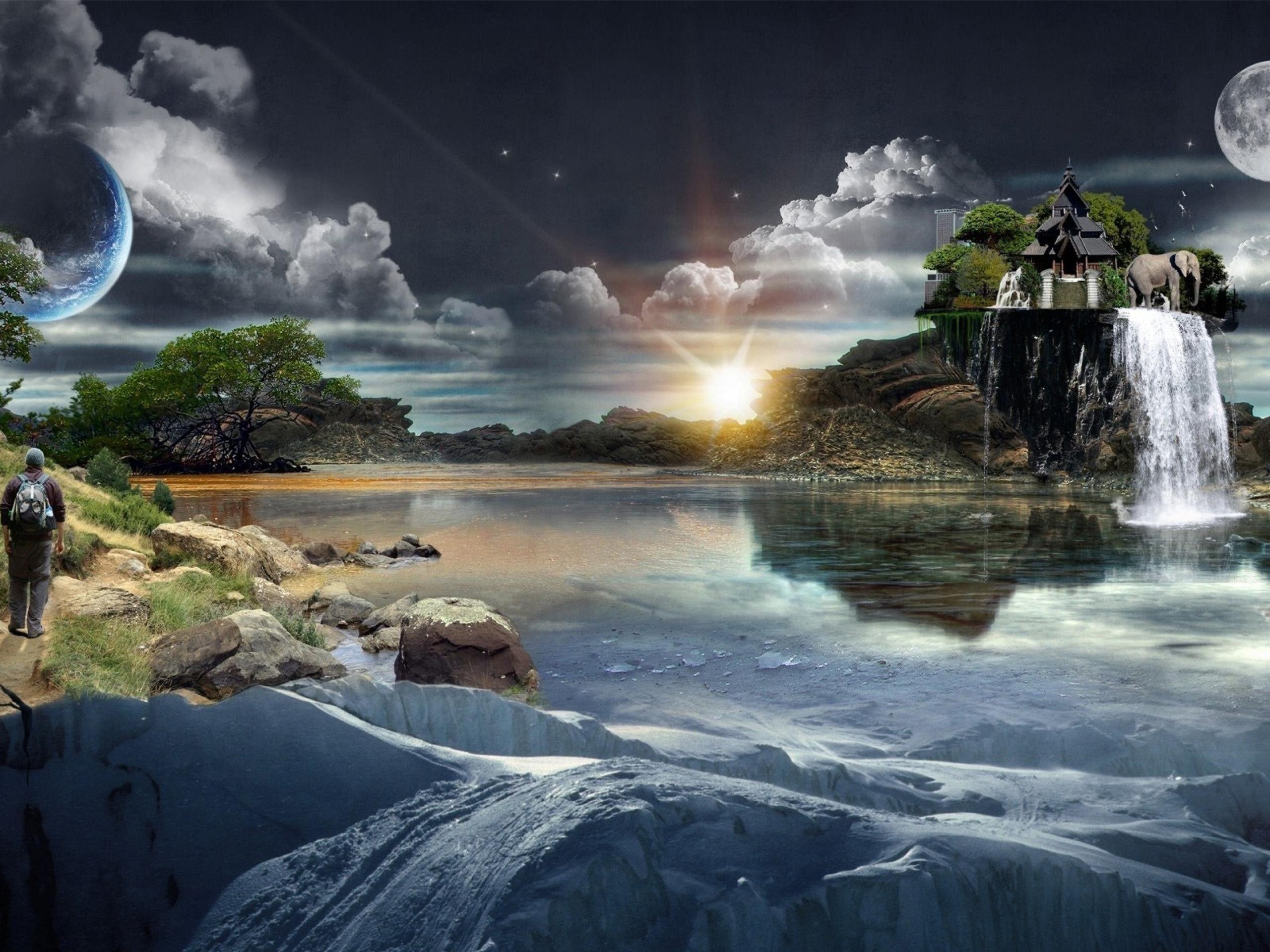 2560x1920 water, Moon, Earth, Cloud, space wallpaper