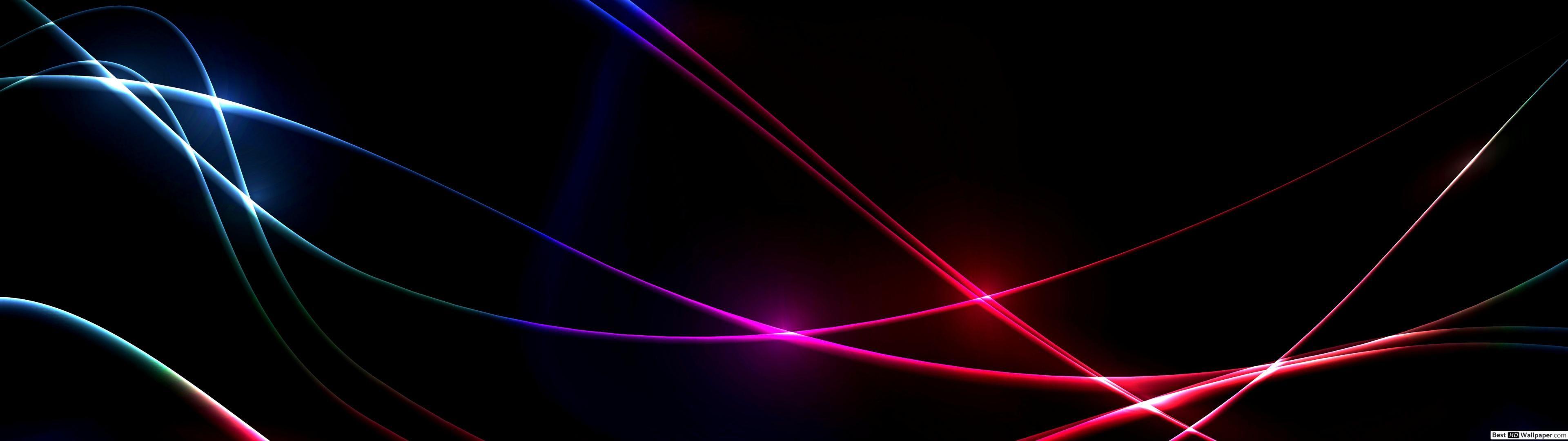 3840x1080 Neon lights waves HD wallpaper download