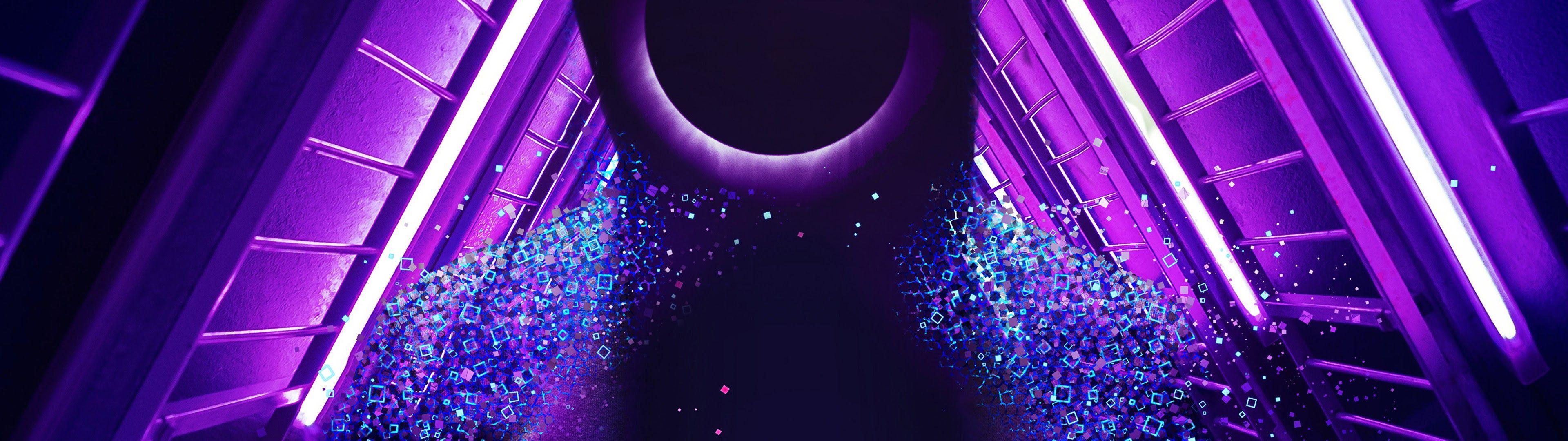 3840x1080 Abstract Puprle Dark Background 4K Wallpaper