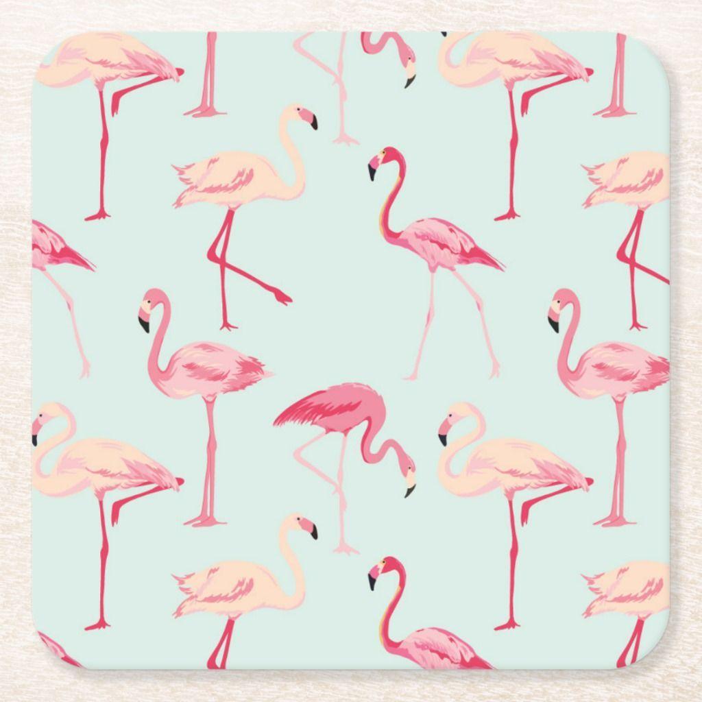 1024x1024 Retro Flamingo Pattern Square Paper Coaster. Zazzle.com. Flamingo pattern, Seamless pattern vector, Pink flamingo wallpaper