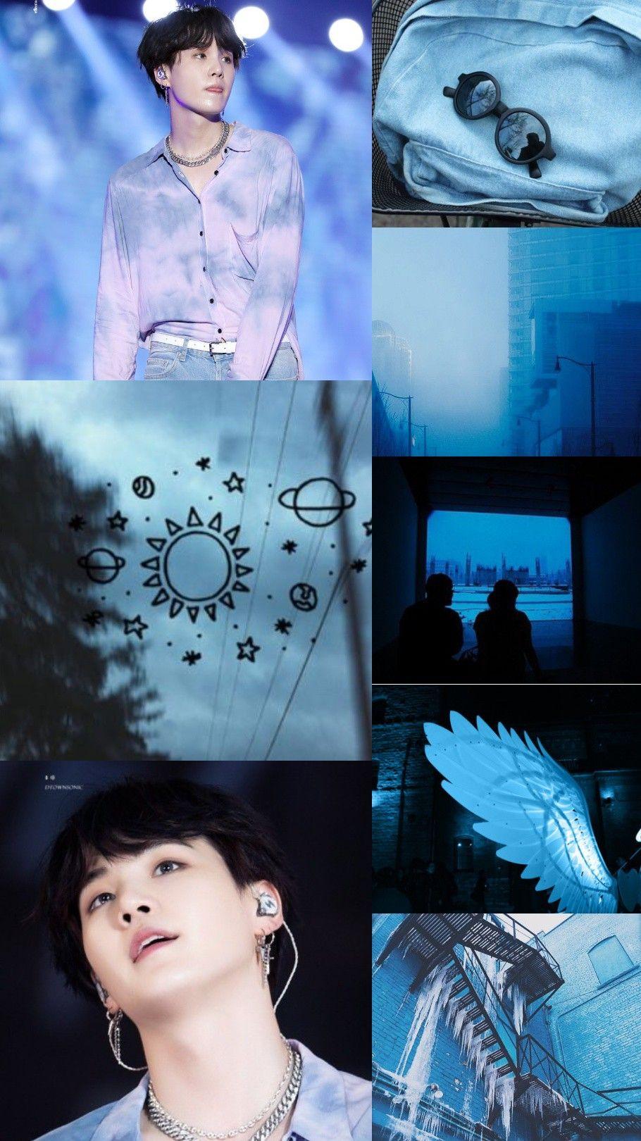 910x1620 Bts Suga light blue and black aesthetic lockscreen. Bts suga, Suga, Kpop wallpaper