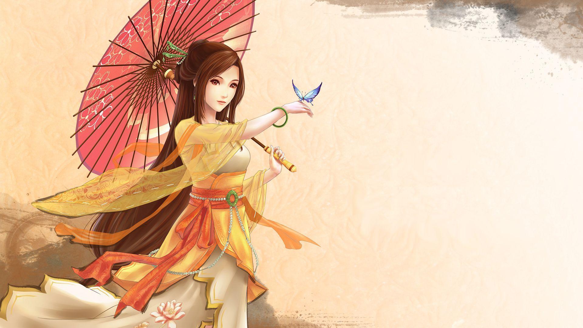 1920x1080 Japanese Women Art HD Wallpaper. Anime butterfly, Fantasy girl, Anime