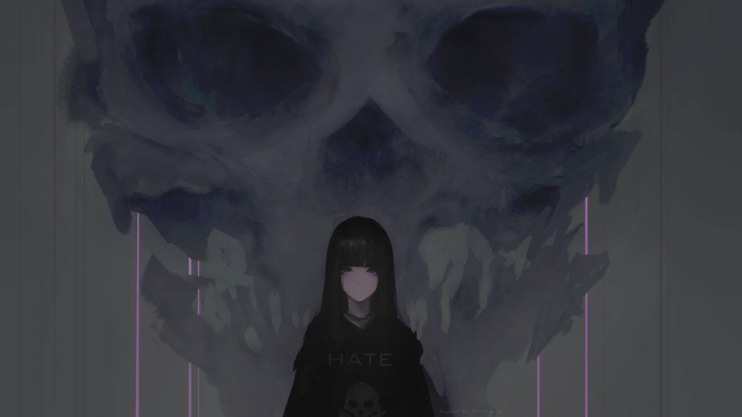 2560x1440 Dark Wallpaper • Wallpaper black haired female illustration, digital art, artwork, Aoi Ogata • Wallpaper For You The Best Wallpaper For Desktop & Mobile