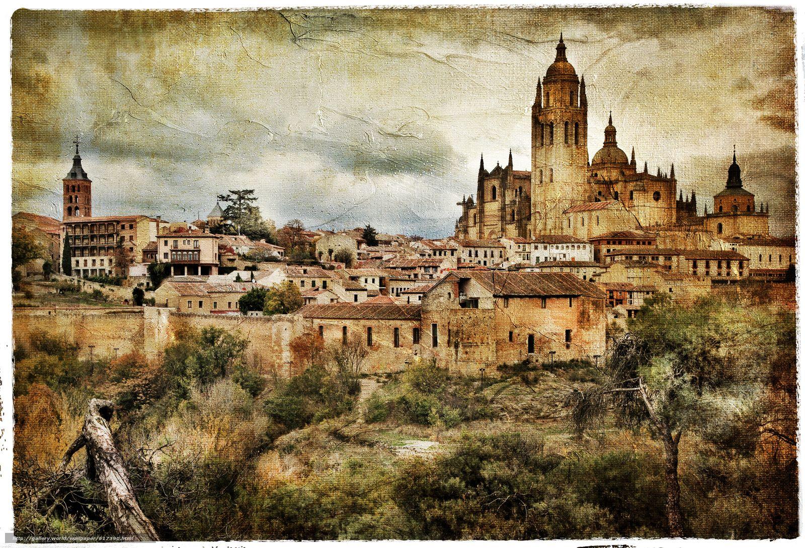 1600x1090 Download wallpaper Segovia, Spain, vintage free desktop wallpaper in the resolution 5086x3464