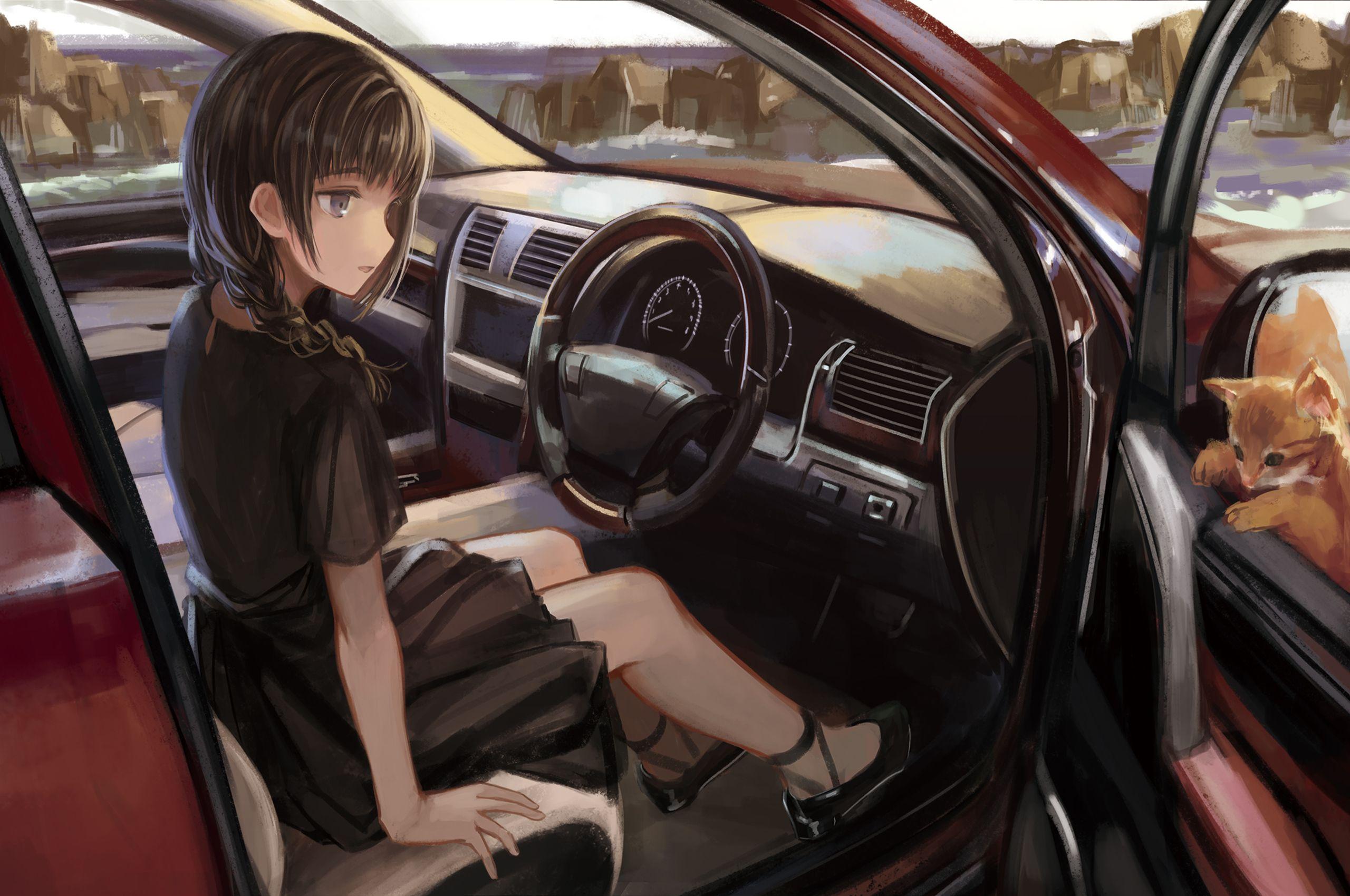2560x1700 Anime Girl Inside Car Chromebook Pixel HD 4k Wallpaper, Image, Background, Photo and Picture