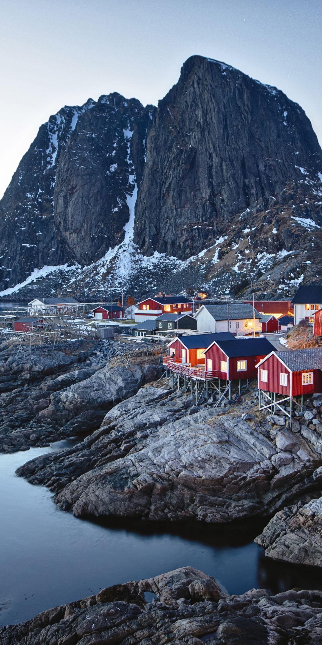 1080x2160 Town, coast, mountains, Norway Wallpaper. Norway wallpaper, Norway travel, Norway
