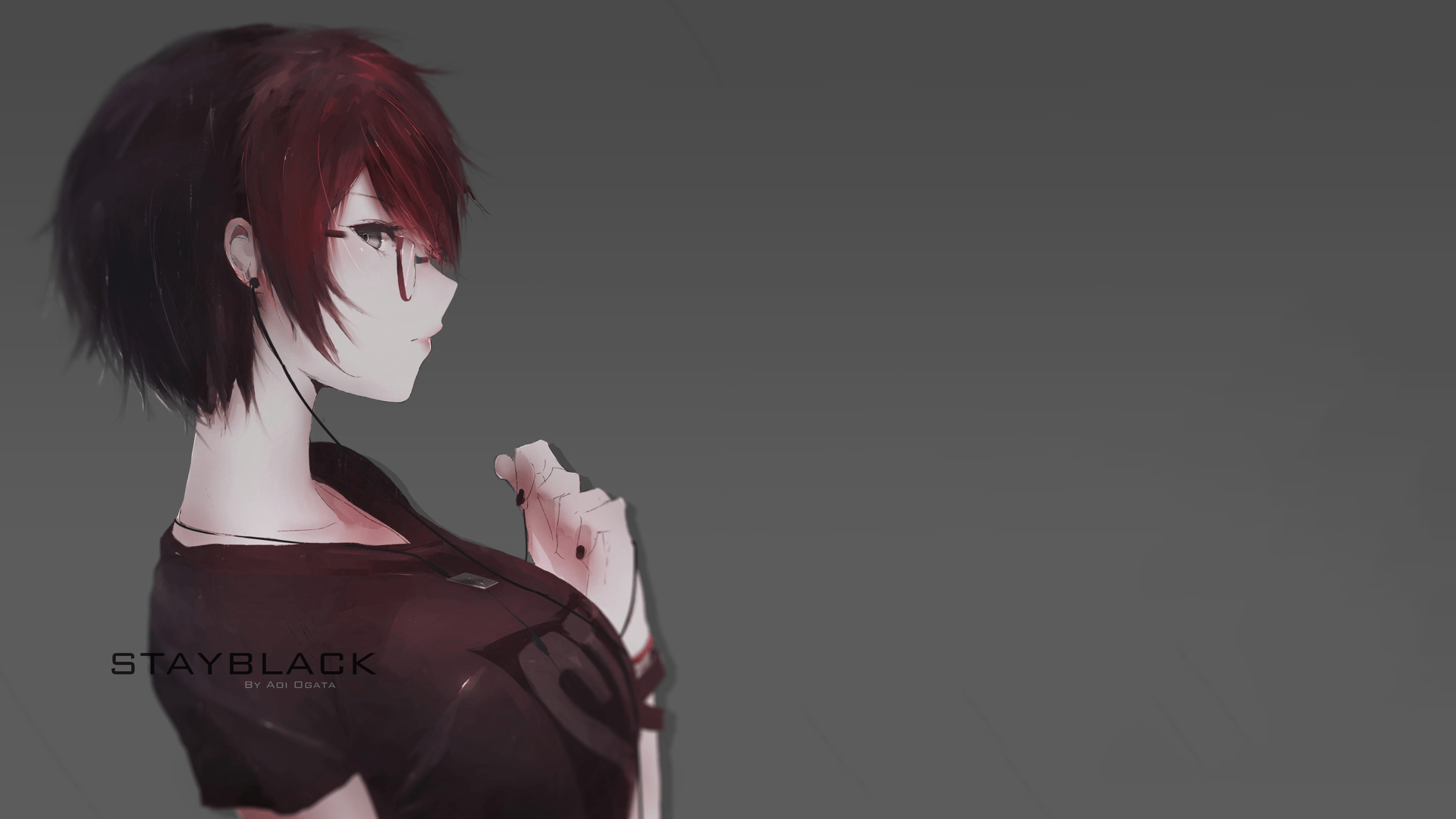 1920x1080 #digital art, #anime girls, #earphones, #Aoi Ogata, #redhead, #glasses, wallpaper