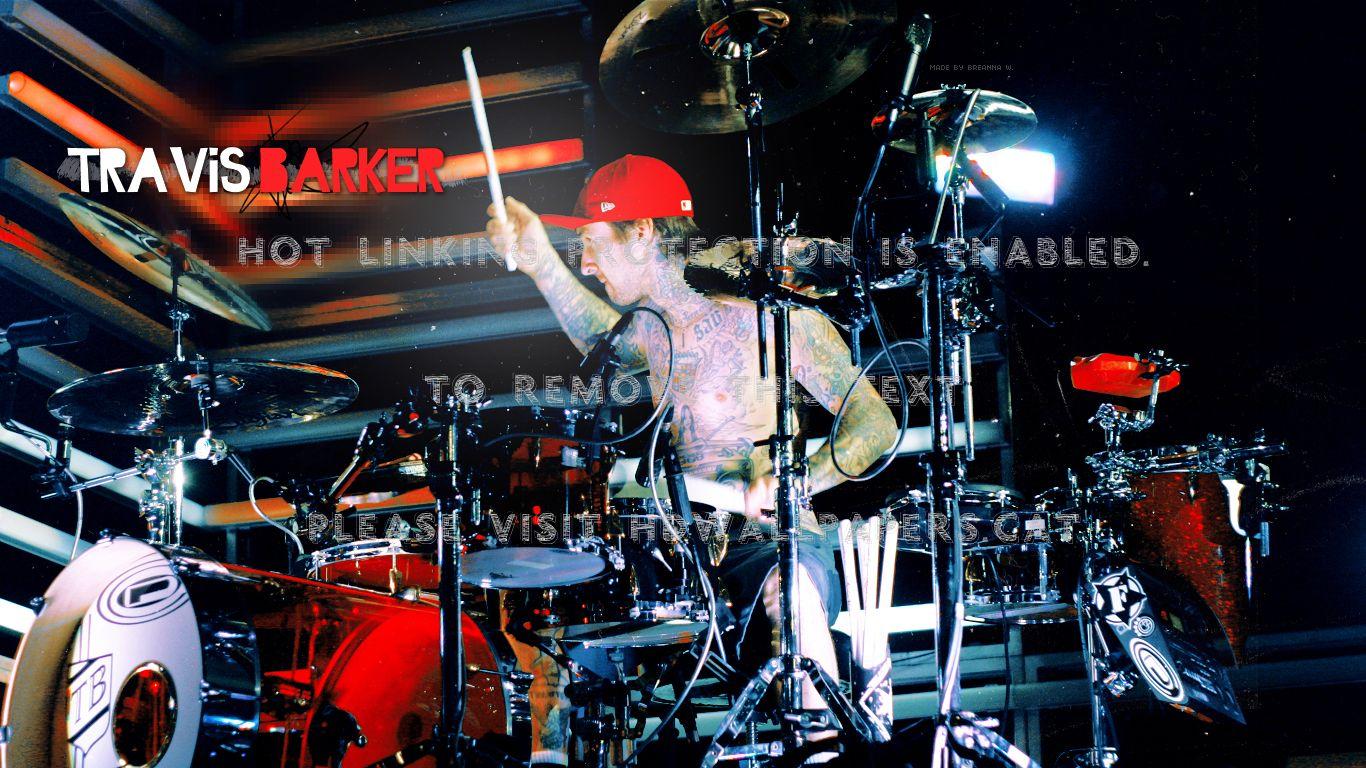 1366x768 Travis Barker Custom Drums Red Blink 182