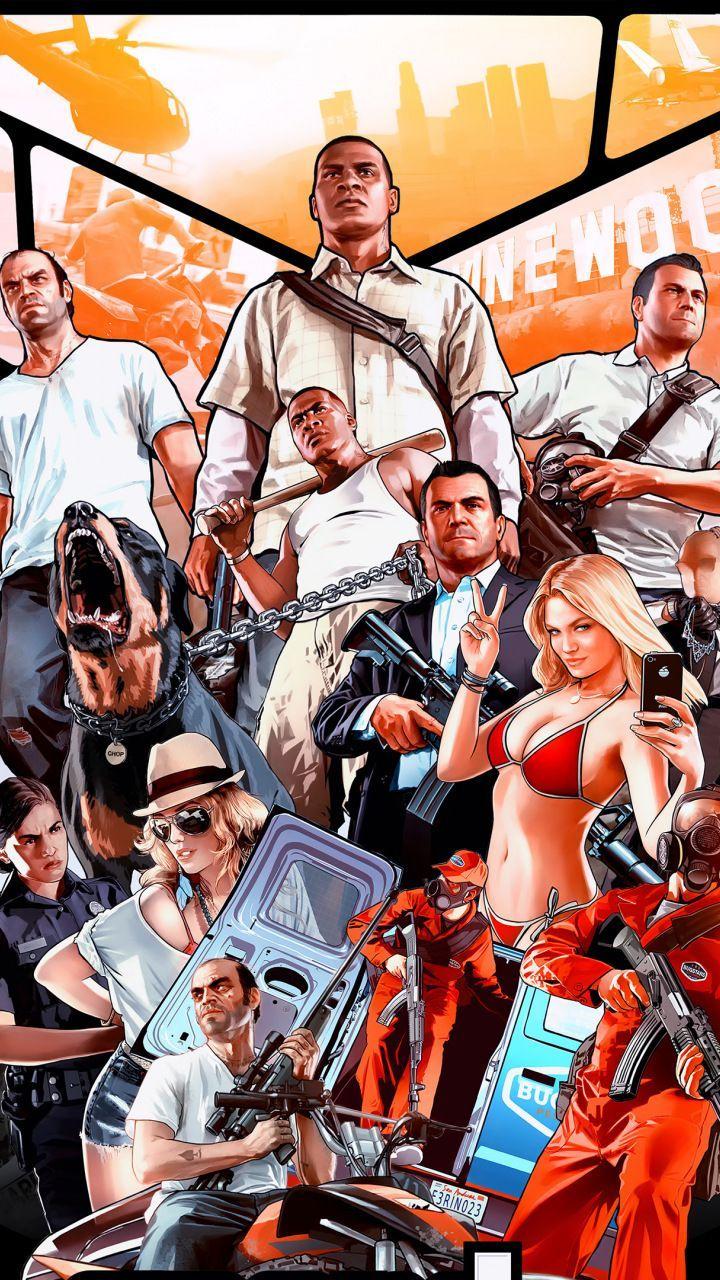 720x1280 Grand Theft Auto V, poster, video game, 720x1280 wallpaper. Grand theft auto artwork, Grand theft auto, Gta