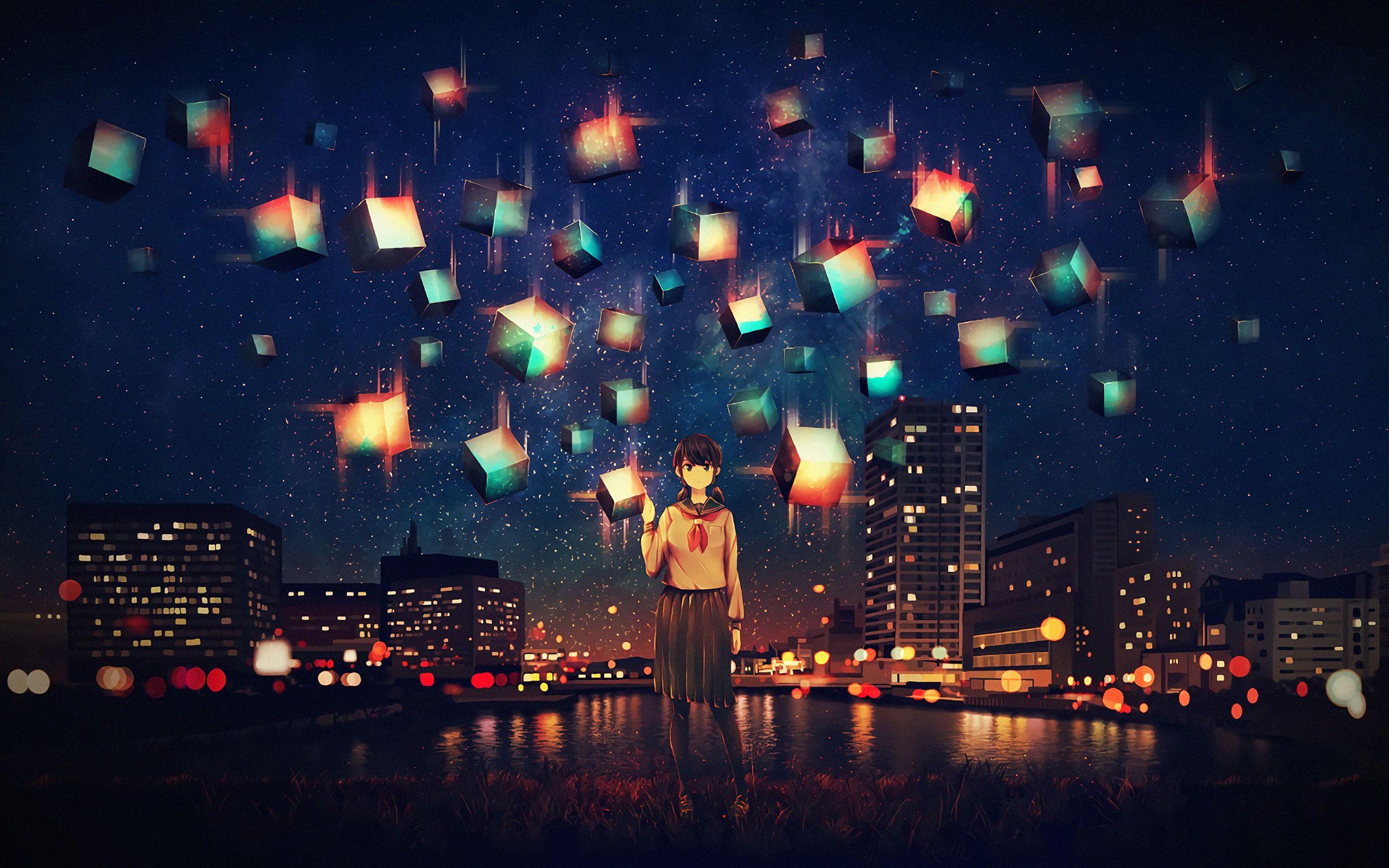 2560x1600 Anime Buildings Stars 4k 2560x1600 Resolution HD 4k Wallpaper, Image, Background, Photo and Picture