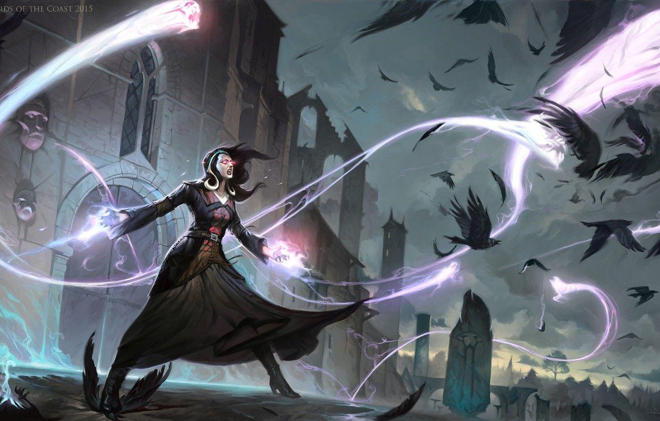 1332x850 Wallpaper birds, castle, gate, witch, Liliana Vess image for desktop, section фантастика