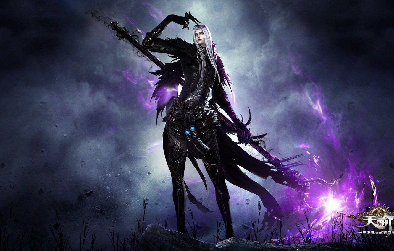 1332x850 Wallpaper game, sky, long hair, weapon, blue, online, cloud, energy, stick, warrior, kumo, scepter, Revelation Online, chinese game image for desktop, section игры