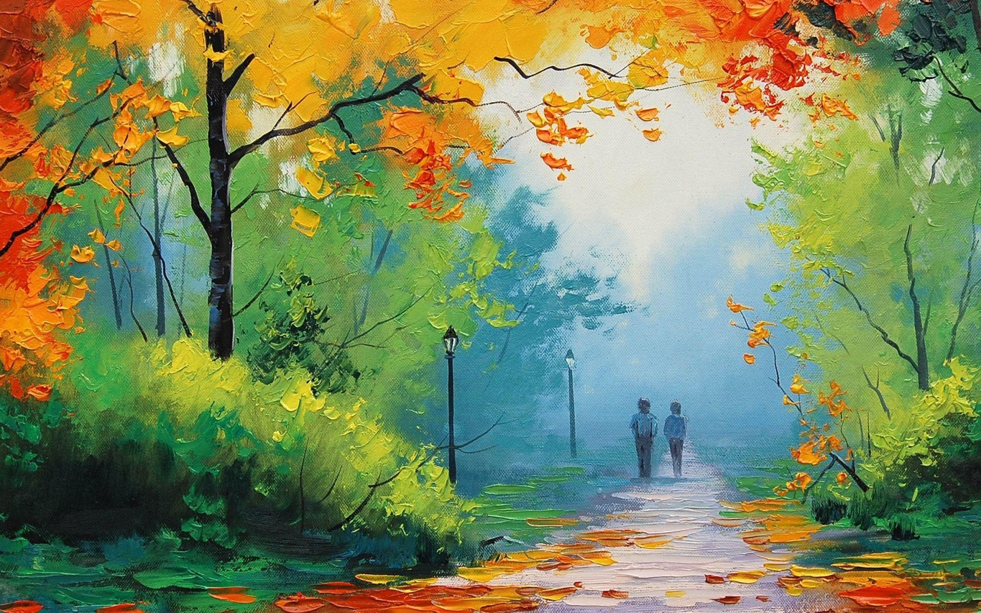 1920x1200 Autumn Painting Couple wallpaper. Autumn Painting Couple