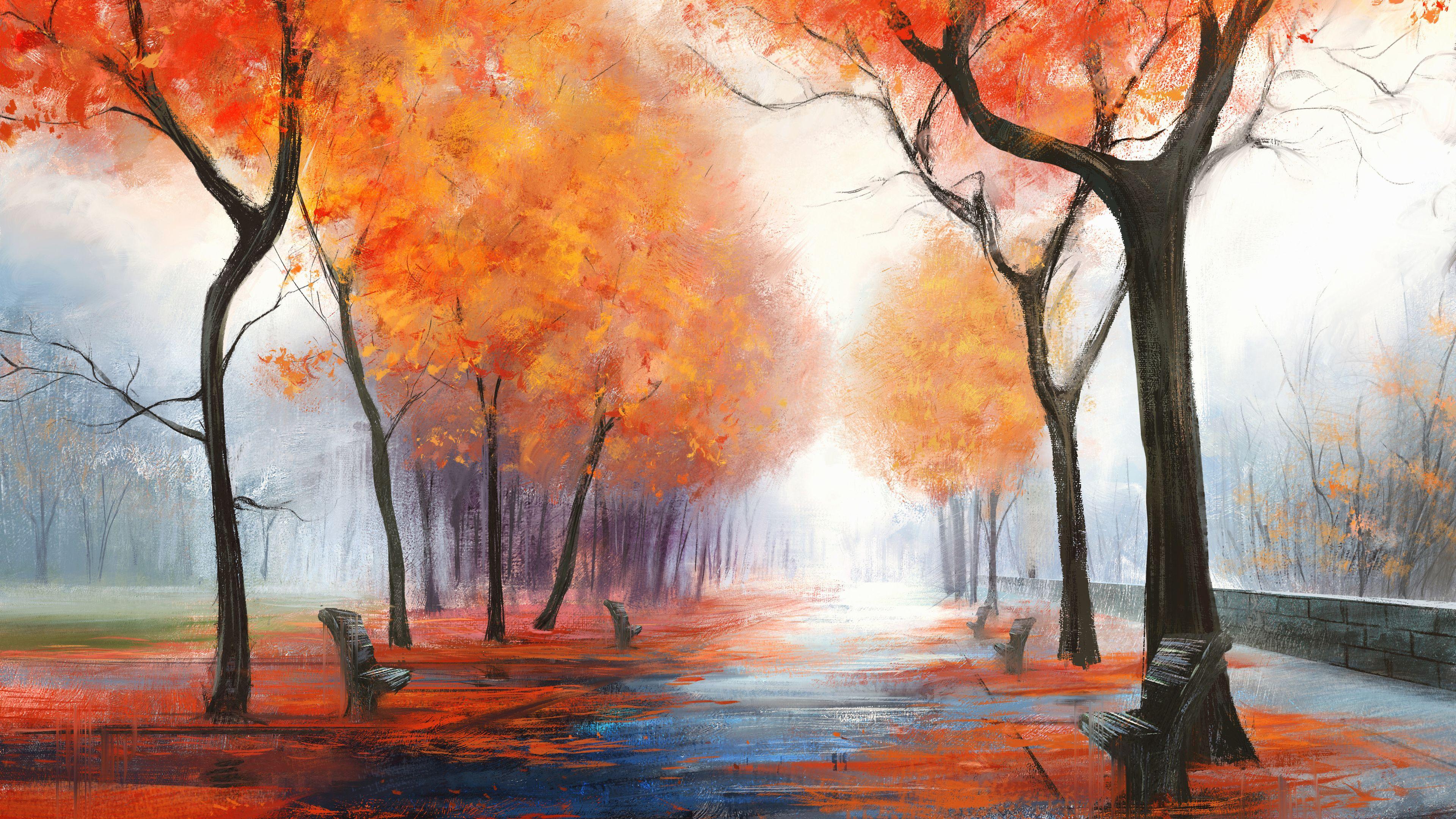 3840x2160 Wallpaper 4k Autumn Park Digital Art 4k Wallpaper