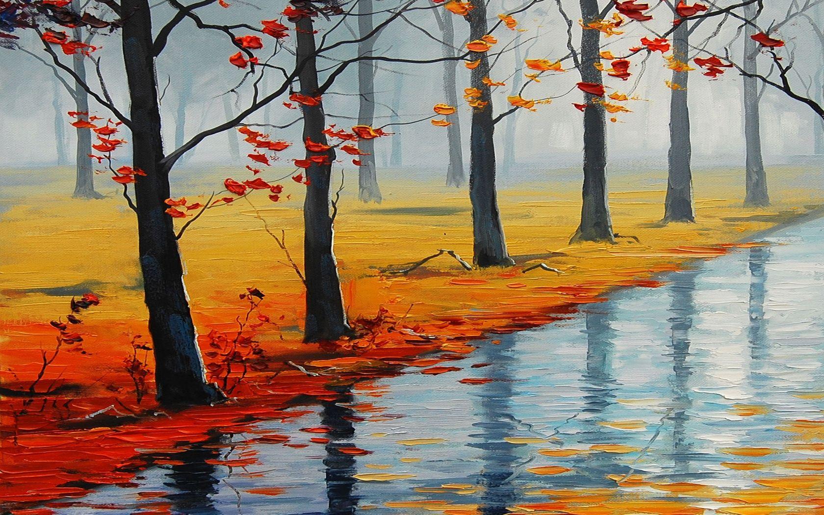 1680x1050 Autumn Road Painting Wallpaper