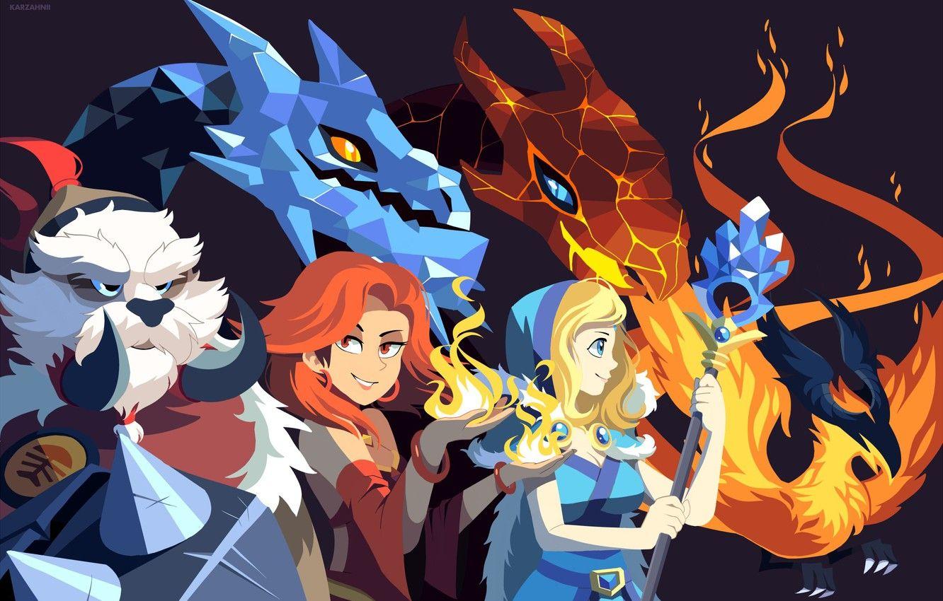 1332x850 Wallpaper ice, fire, fire, phoenix, ace, dota lina, tusk, cristal maiden, jakuro image for desktop, section игры