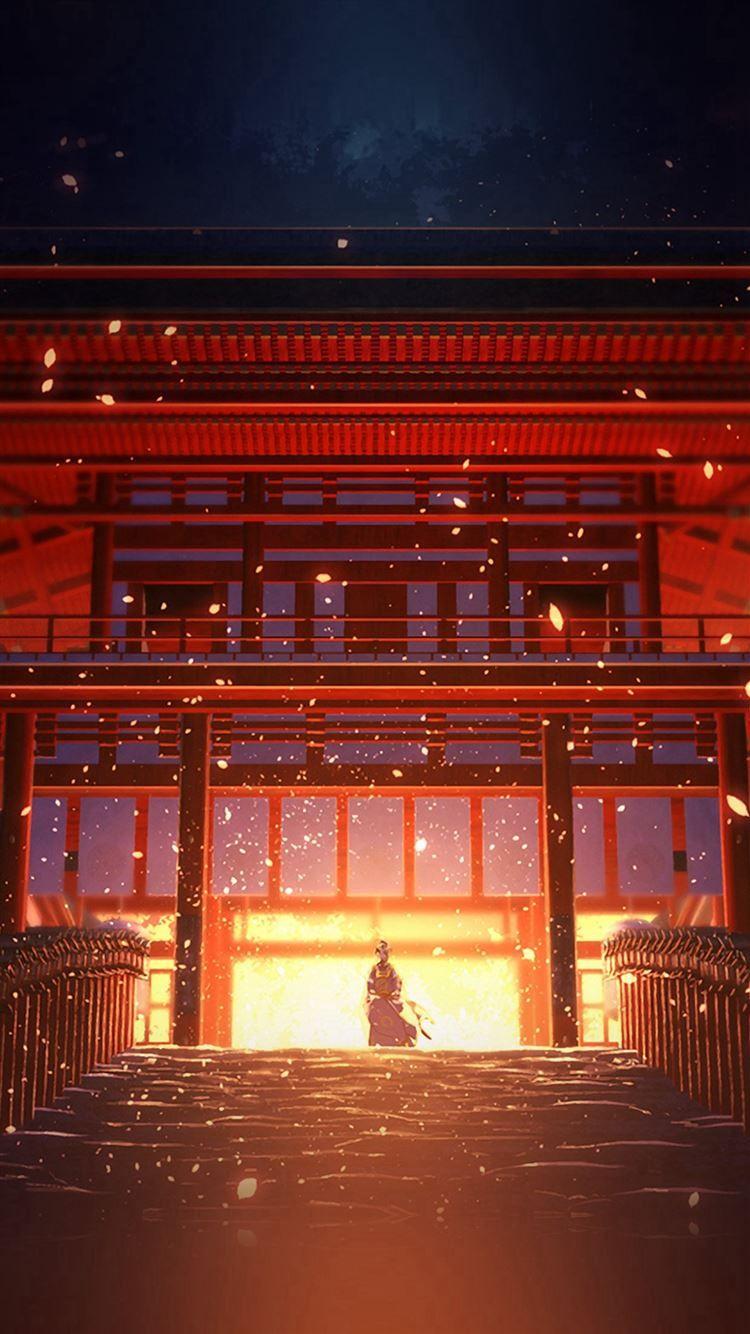 1080x1920 Anime Painting Temple Red Art Illustration iPhone 8 Wallpaper Free Download