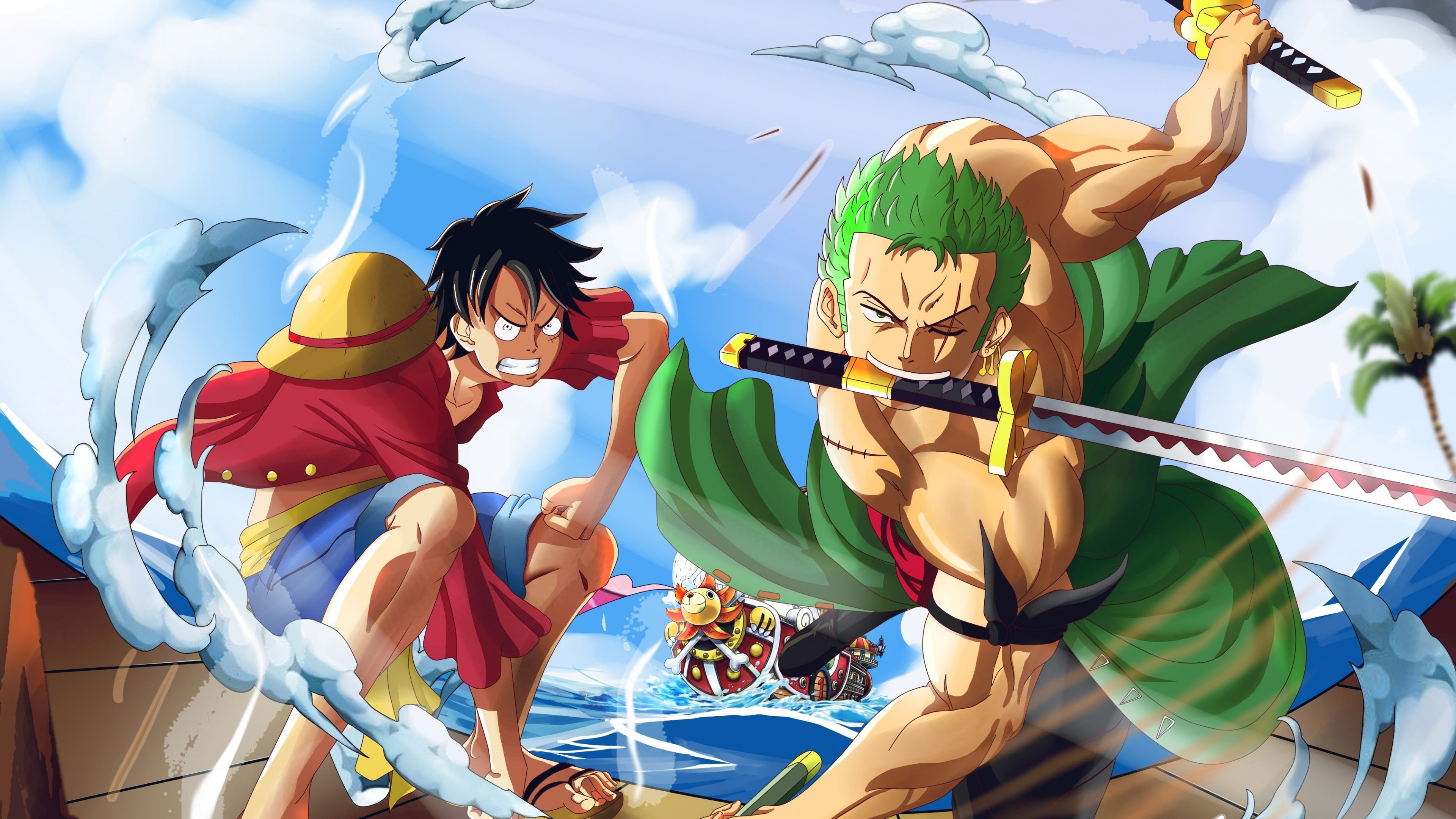 3840x2160 Monkey D. Luffy Wallpaper 4K, Roronoa Zoro, One Piece