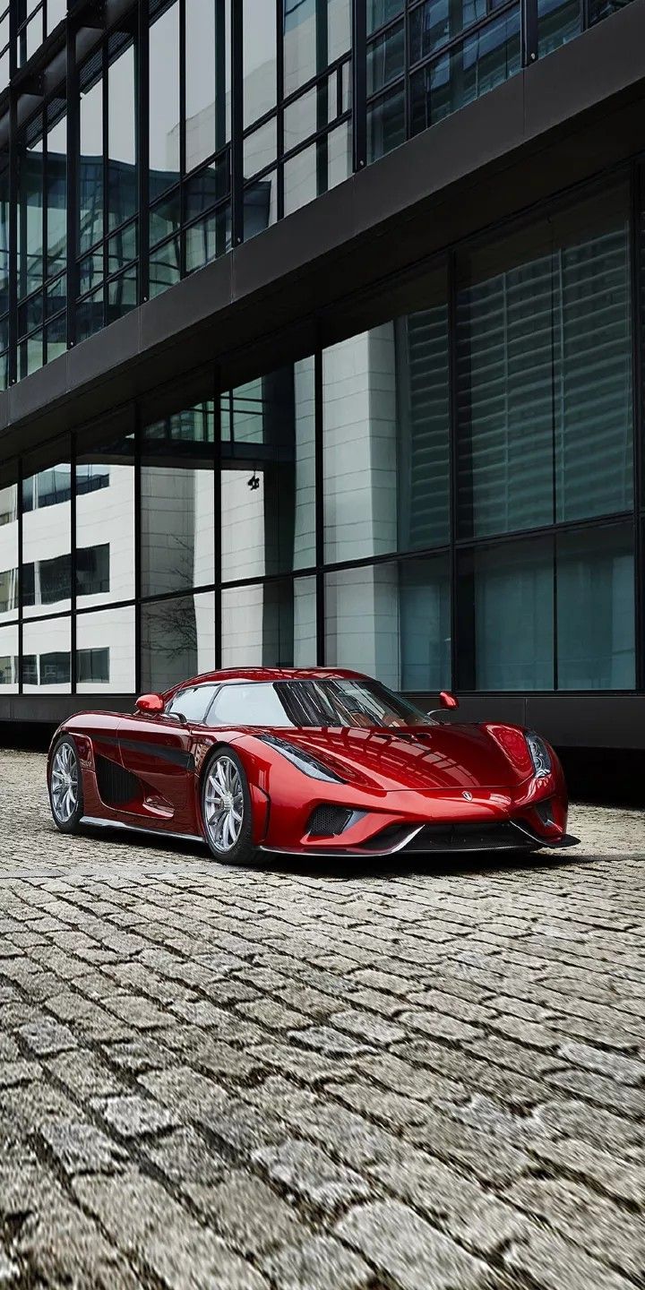 720x1440 Ferrari Car (2024) Aesthetic. Cool Cars. Car Wallpaper 2024. Koenigsegg regera Red sports car on urban street, Koenigsegg regera candy red