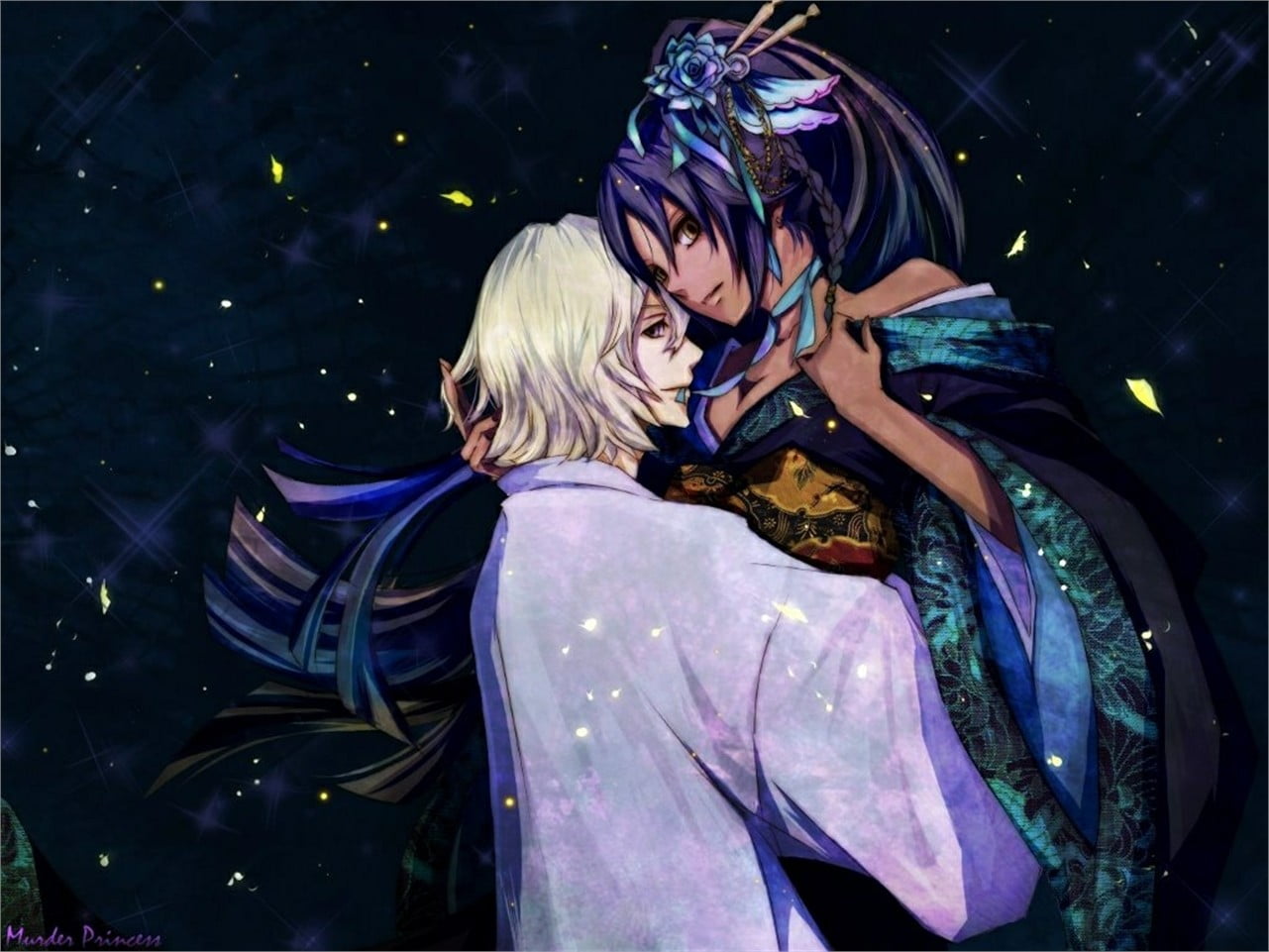1281x961 Male and female anime character digital wallpaper, Bleach, Urahara Kisuke, Shihouin Yoruichi HD wallpaper