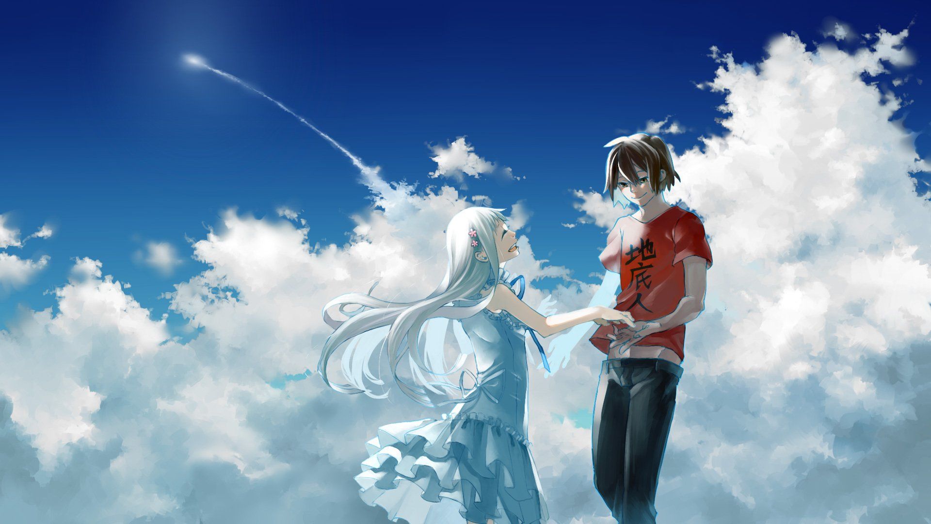 1920x1080 Anohana HD Wallpaper: Jinta Yadomi & Meiko Honma in the Sky