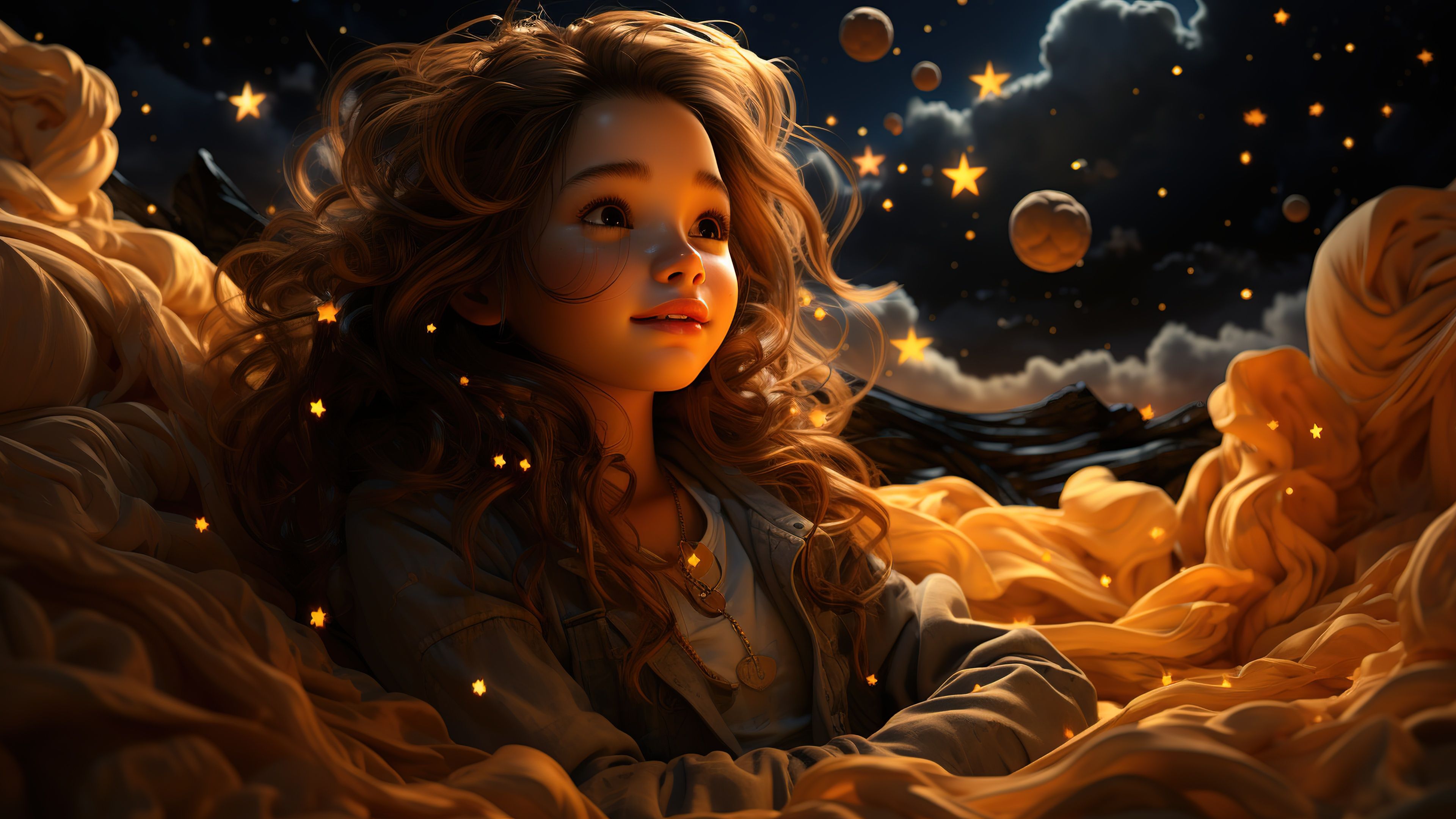 3840x2160 Wallpaper digital art, dreamy, cute girl, surreal, Aesthetic, AI Art for mobile and desktop, section фантастика, resolution 3840x2160