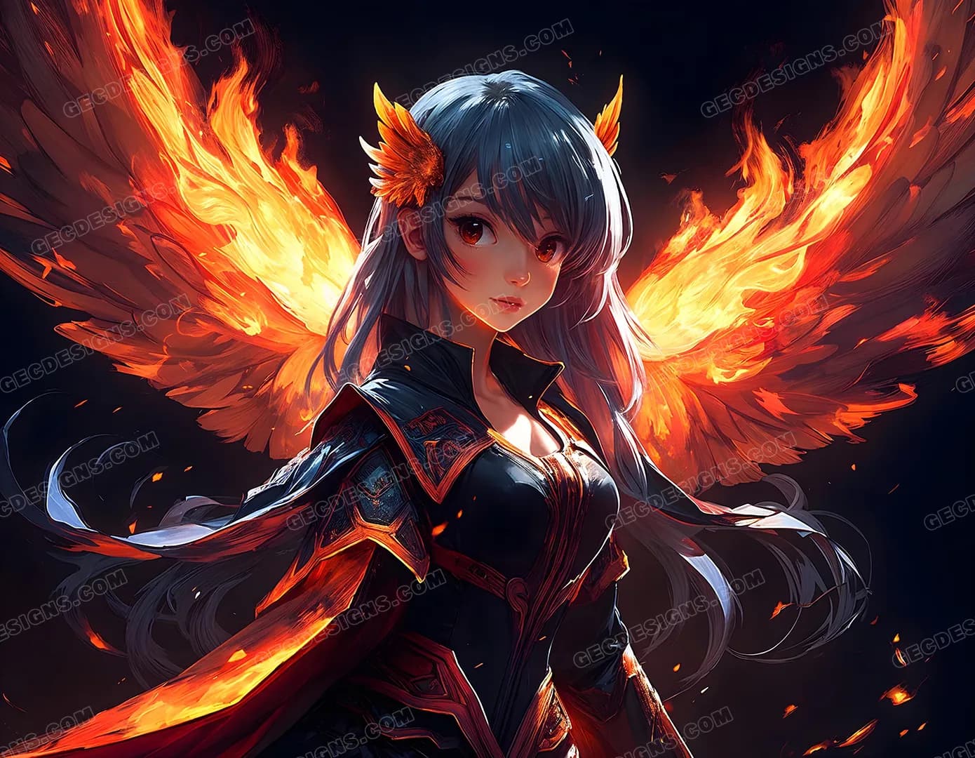 1390x1080 Cute anime girl with fire wings AI Generated wallpaper: Free & Premium Creative Assets