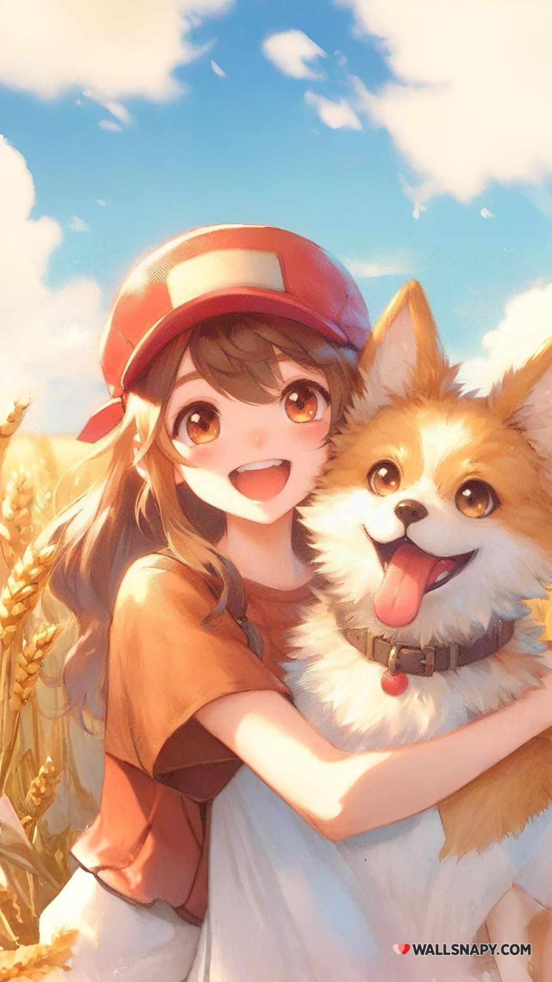 1080x1920 Cute anime girl hug dog ai wallpaper iphone hd