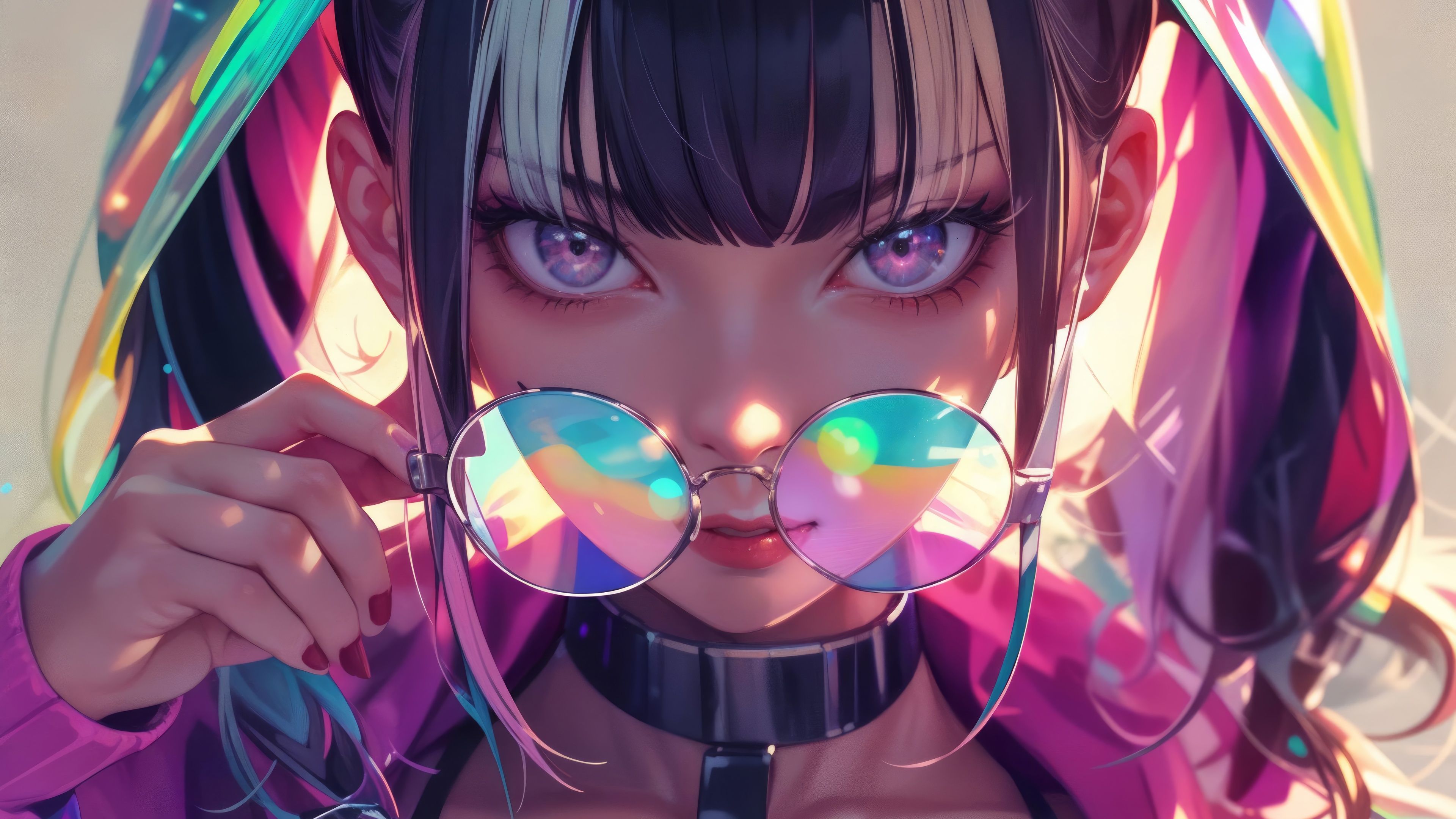 3840x2160 Wallpaper girl, glasses, anime girl, AI Generated for mobile and desktop, section ии арт, resolution 3840x2160