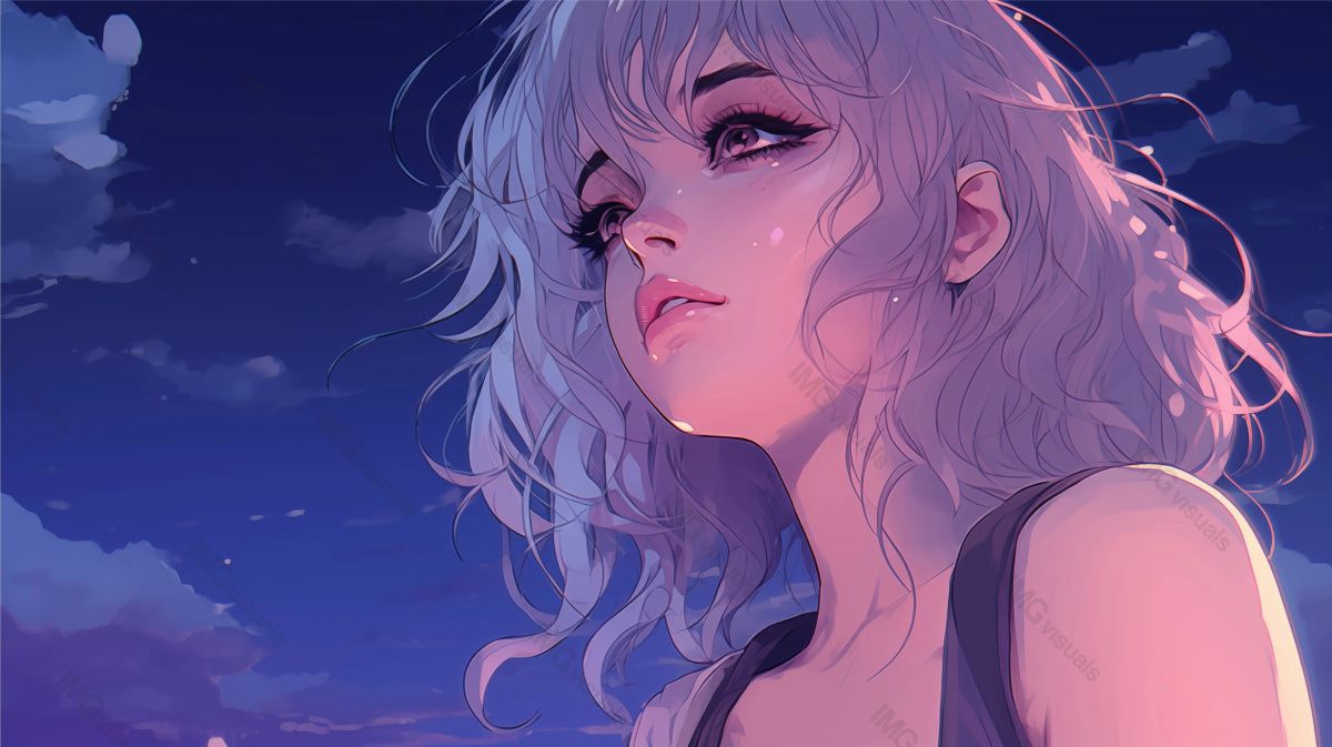 1200x673 Serene anime girl with clouds above ai generated 2D cartoon illustrati