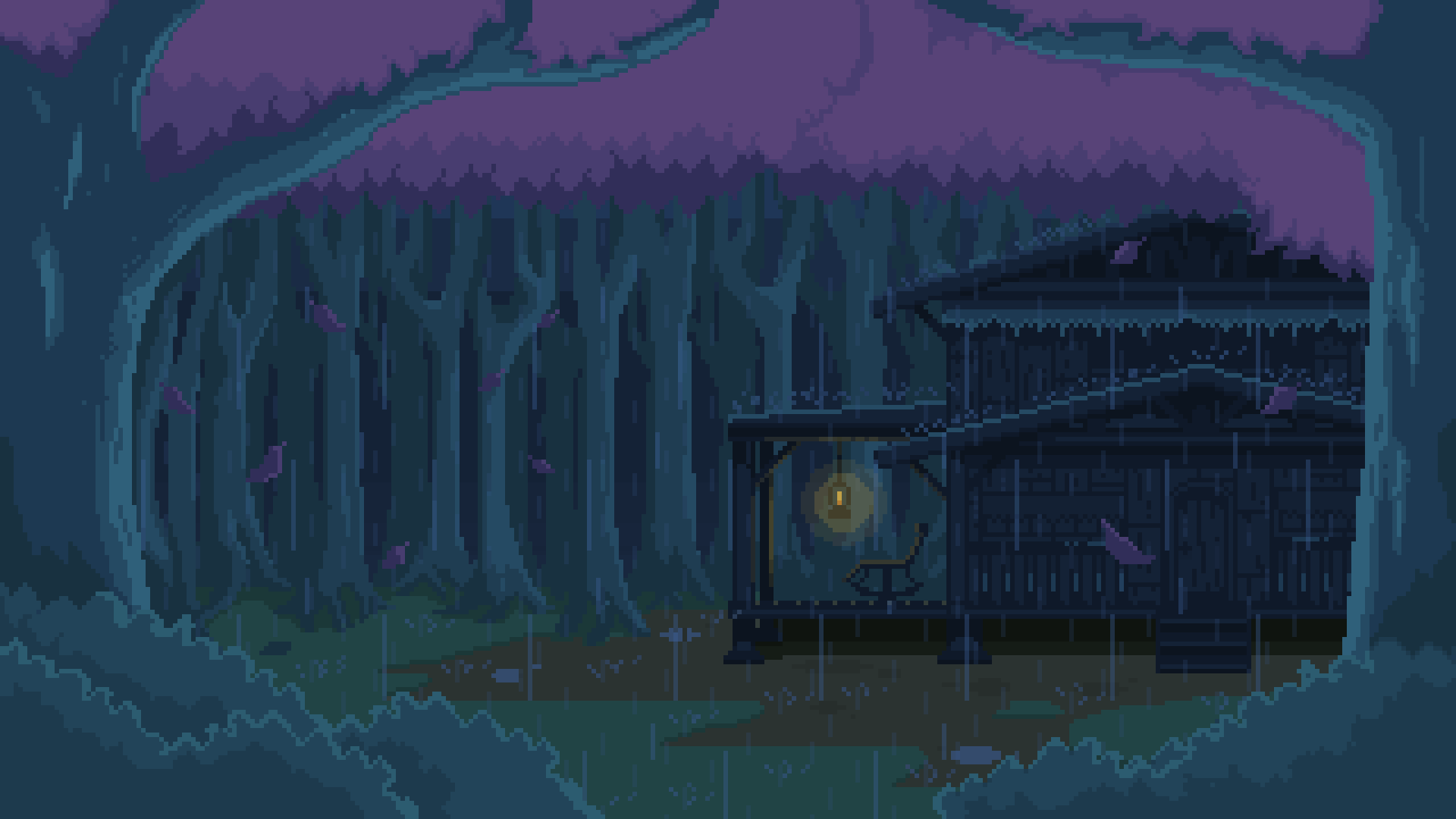 1920x1080 Pixel Game Graphic : Cabin in the forest 1980x1080 FHD PNG & Rain Animated