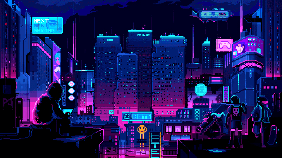 1200x675 Futuristic city made in pixel art
