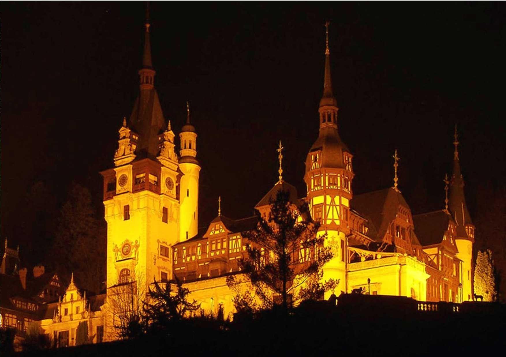 1753x1238 peles palace romania at night. eastern europe