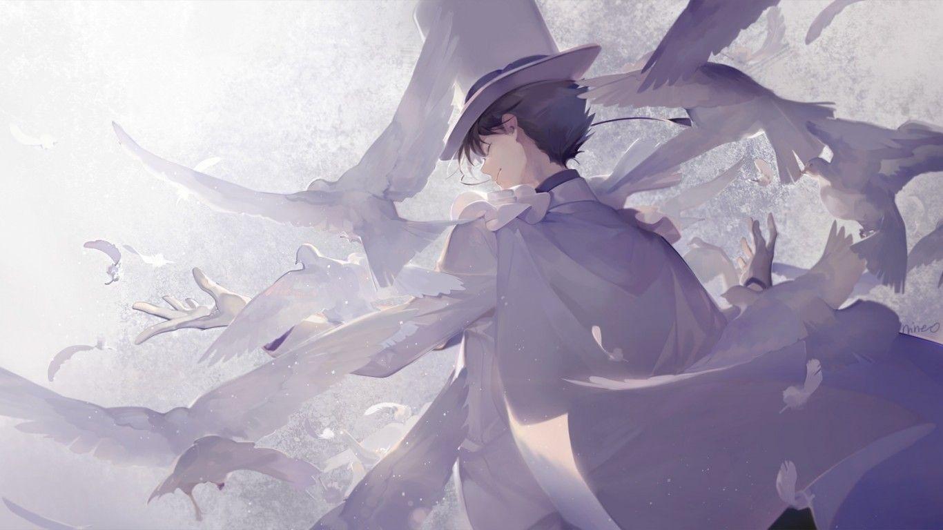 1366x768 Download 1366x768 Detective Conan, Kaitou Kid, Birds, Magician, Cape, Closed Eyes, Back View Wallpaper for Laptop, Notebook