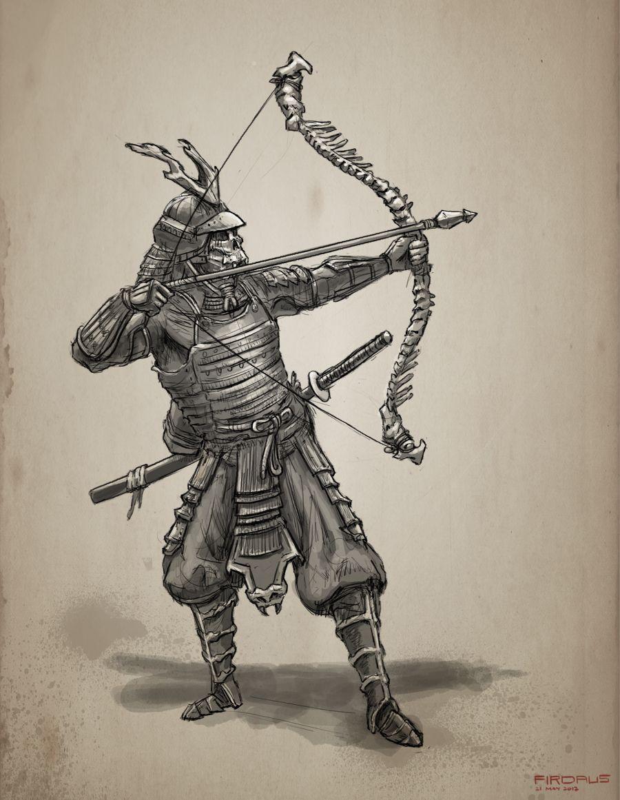 900x1161 Undead Samurai Archer Sketch. Undead samurai, Archer tattoo, Samurai artwork