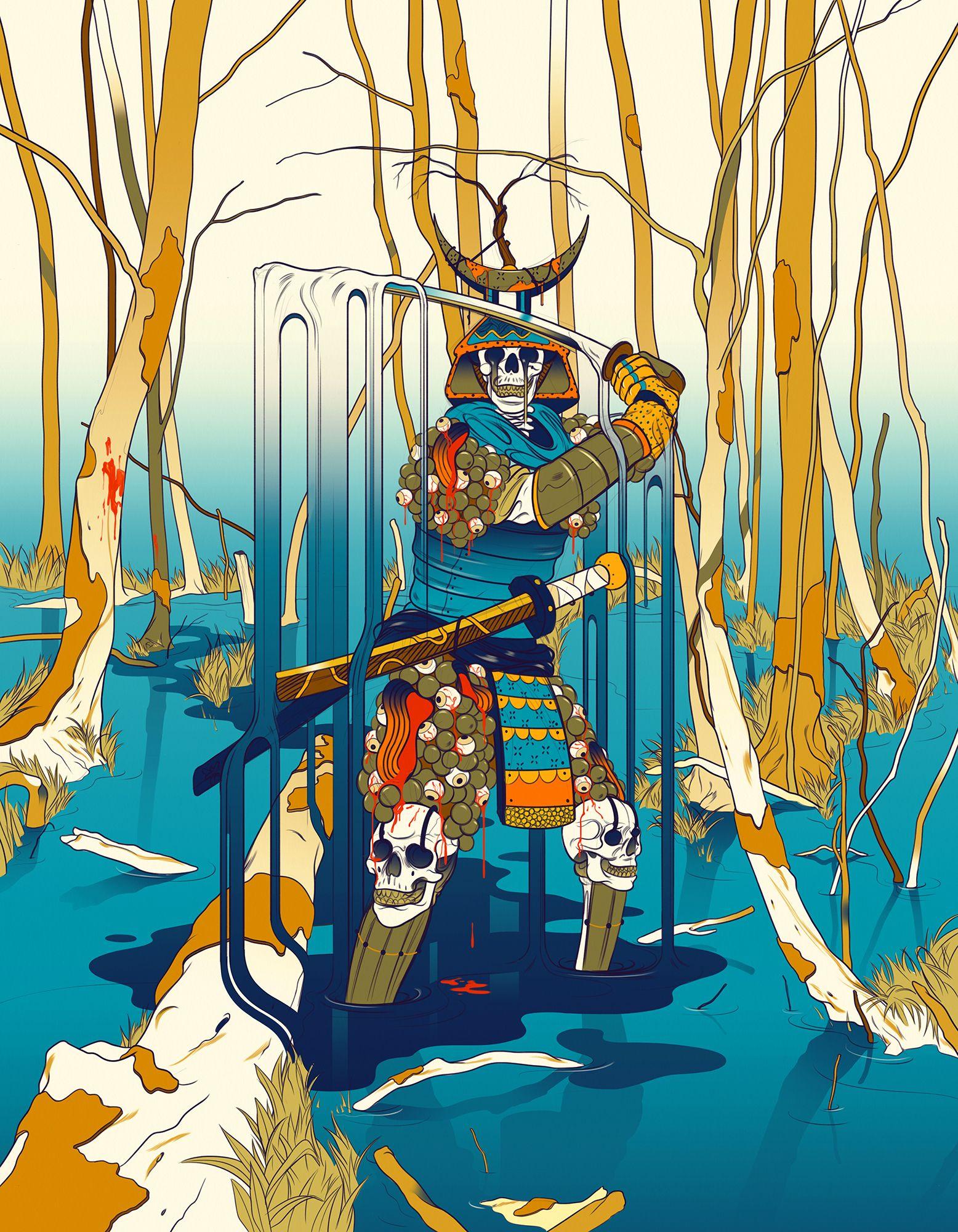 1556x2000 Picture Swords Samurai Undead Fantasy Swamp