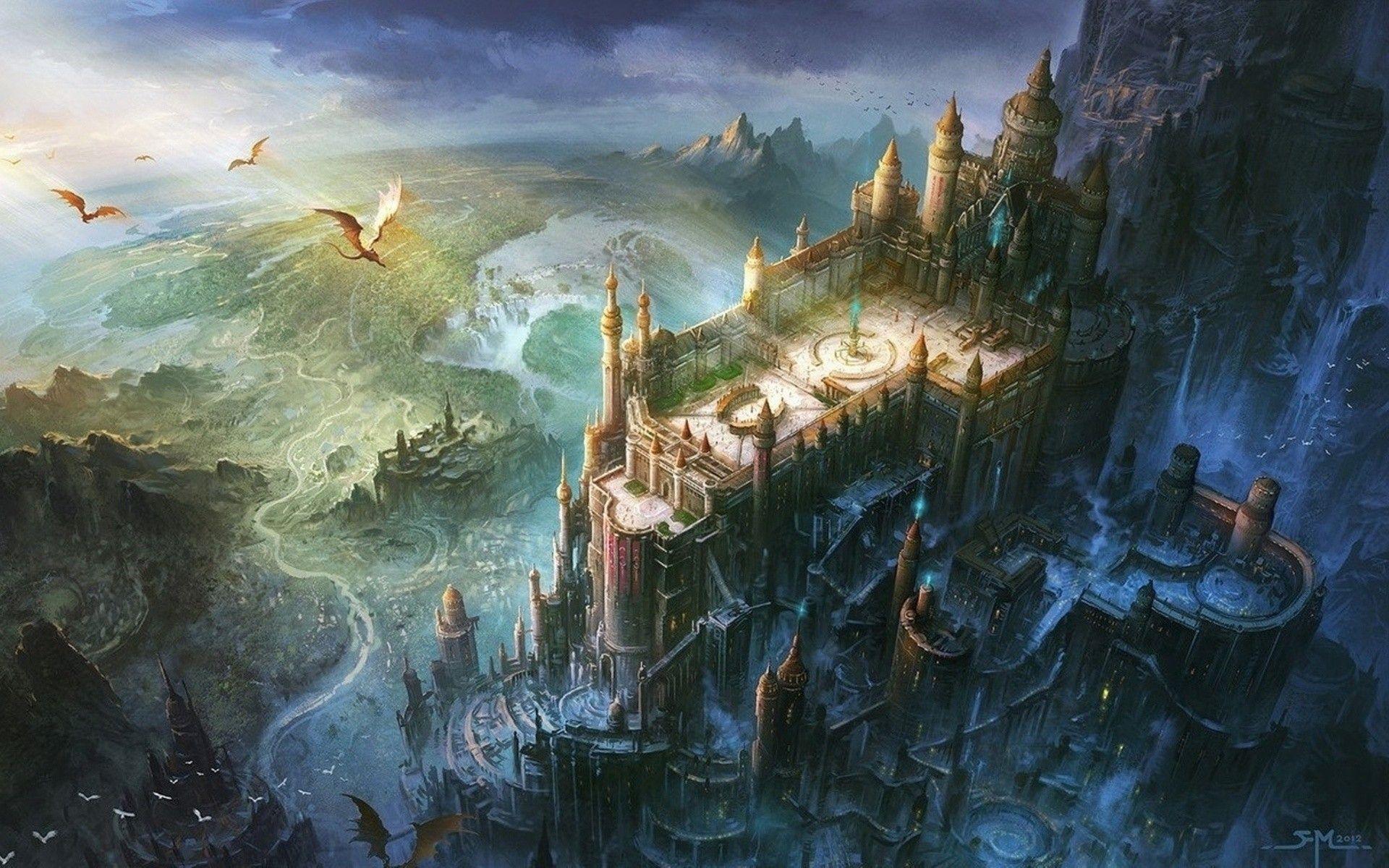 1920x1200 #digital art, #artwork, #The Lord of the Rings, #Minas Tirith, #castle, #dragon, wallpaper HD Wallpaper