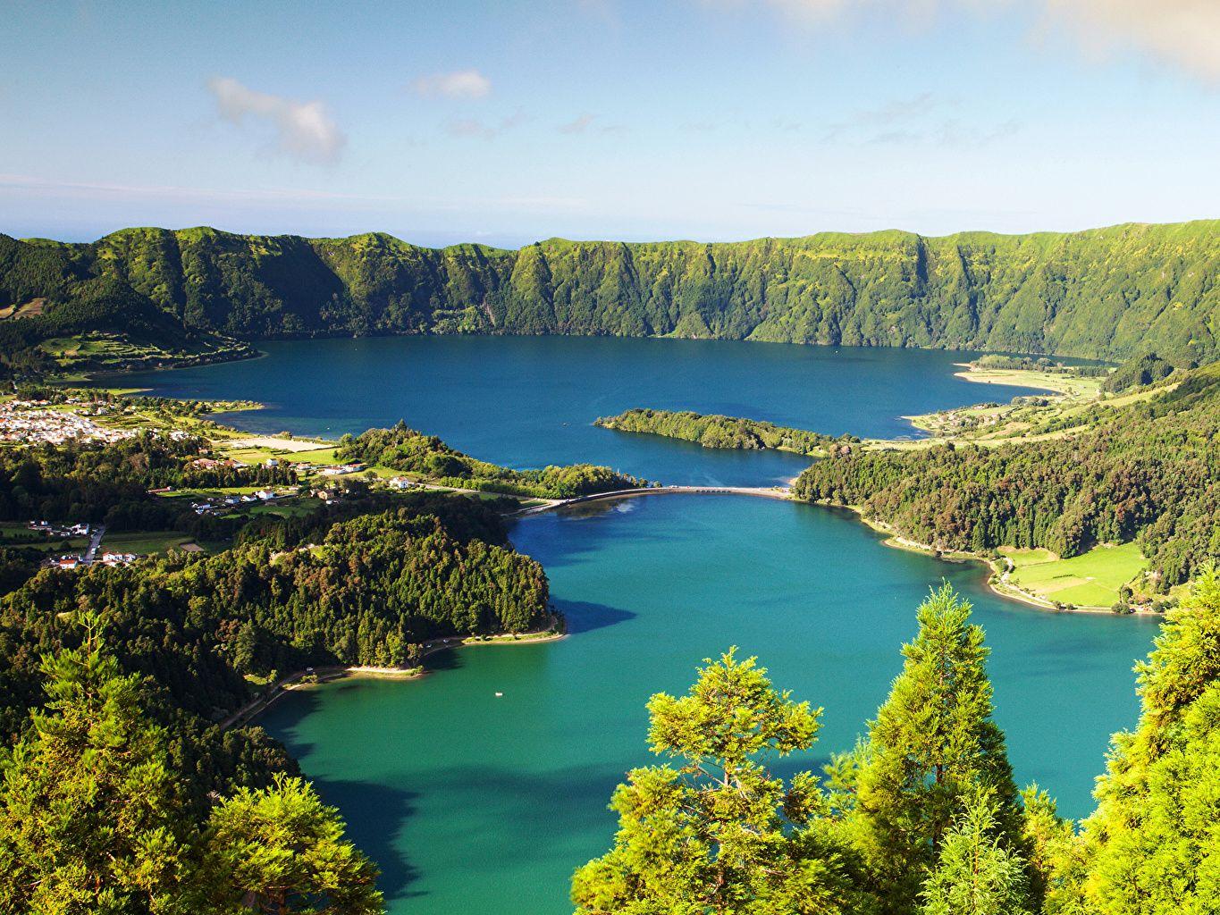 1365x1024 hình ảnh Bồ Đào Nha Azores Hồ tự nhiên Rừng nhiếp ảnh phong cảnh